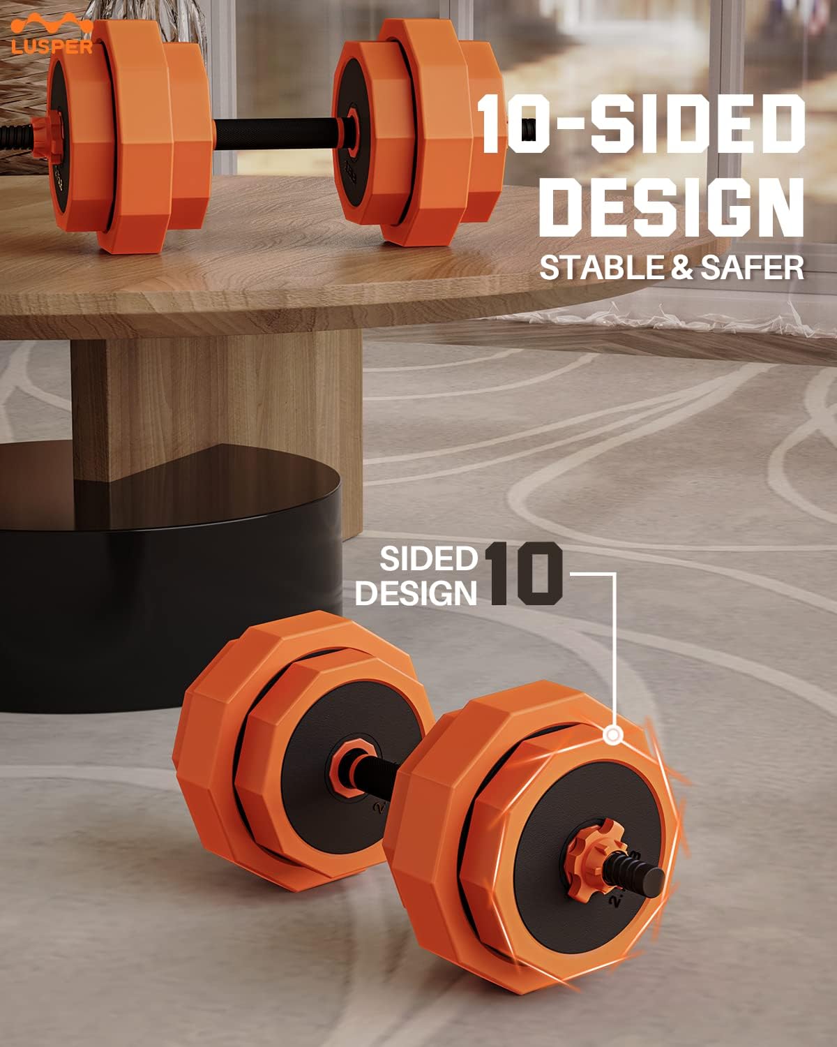 Lusper Adjustable Weights Dumbbells Set, 44LB/55LB/66LB Free Weights, 3 in 1 Mutiweight Dumbbell/Barbell/Kettlebell with Connector, Versatile Weight Set for Home Gym