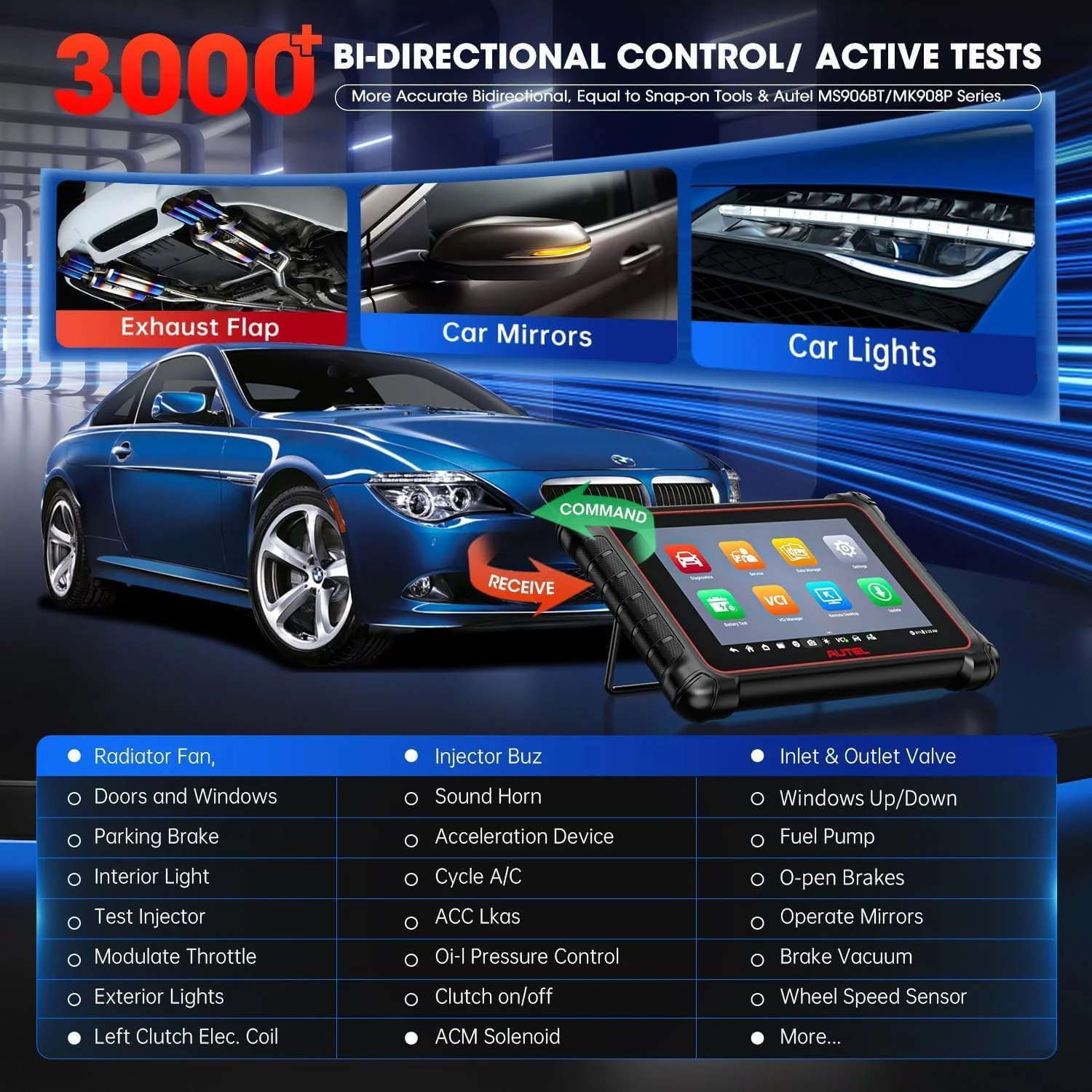 Autel Scanner MaxiCOM MK900BT, 2025 MK900-BT Bidirectional Diagnostic Scan Tool, 2.0 BT Ver. of MK900 MX900, 8in Up of MK808S MK808BT PRO MX808S MK808Z, 40+ Reset, 3K+ Active Tests, CAN FD & DoIP, FCA