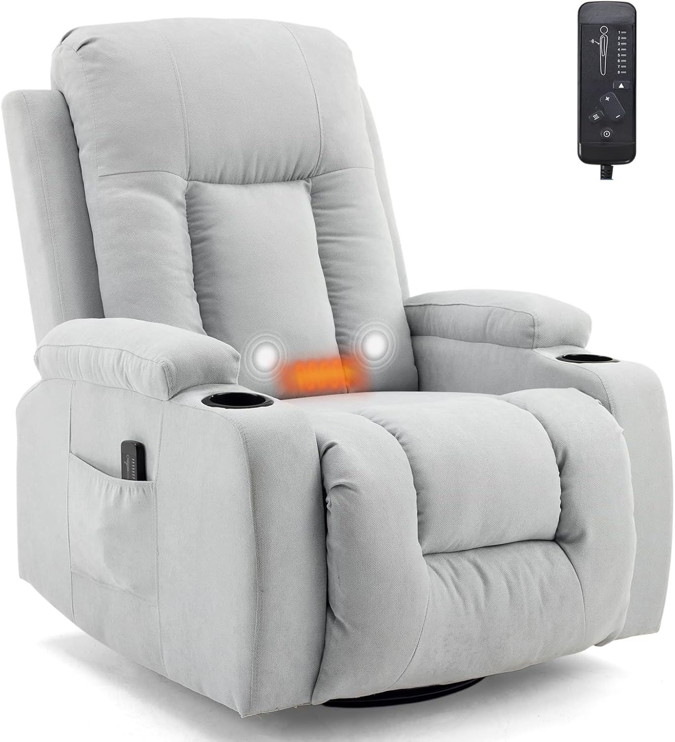 TV armchair 360° rotating relaxation chair, electric massage lounge chair, massage, heating, 2 side pockets and drink rack, TV armchair lounge chair position
