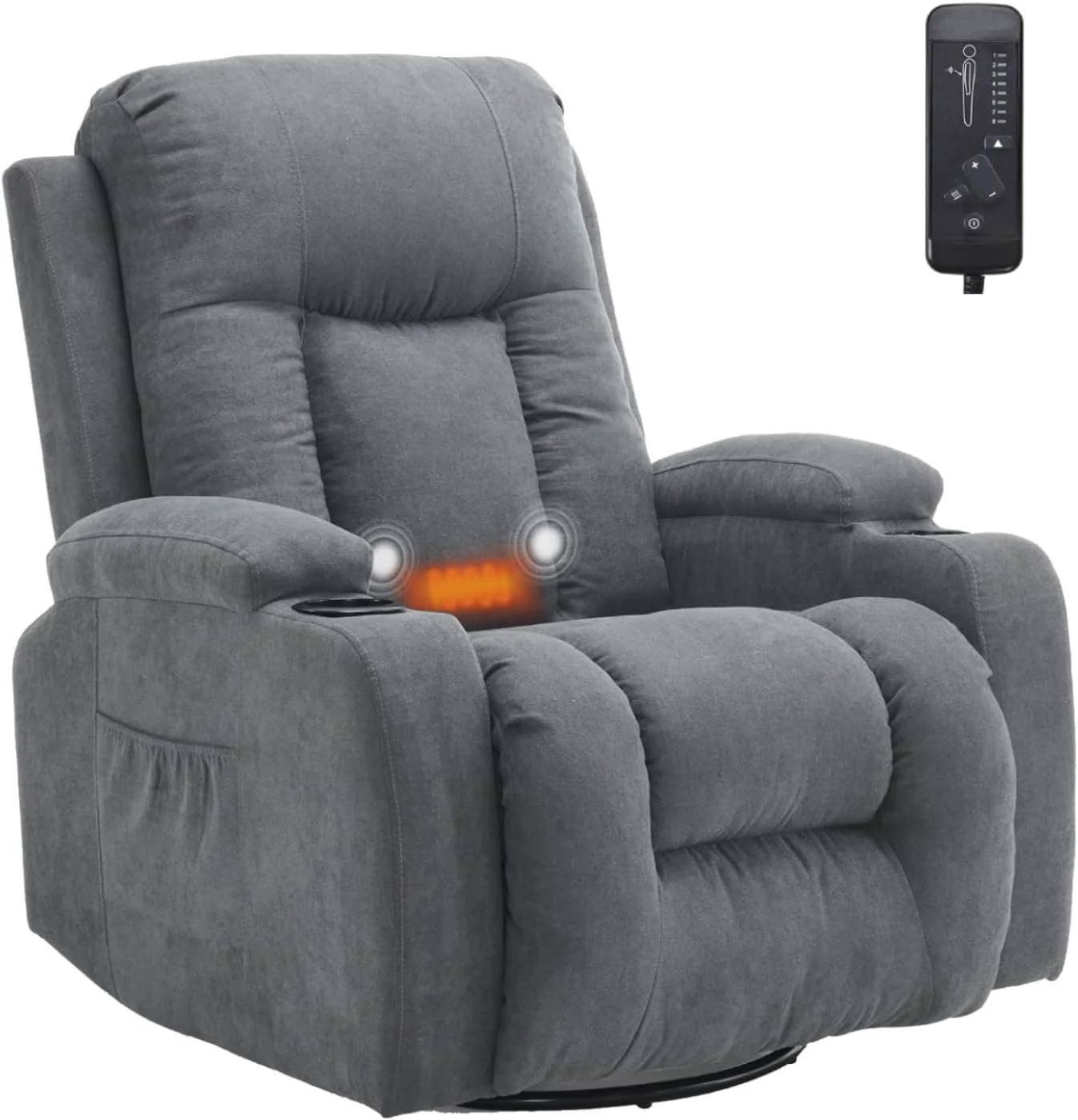 TV armchair 360° rotating relaxation chair, electric massage lounge chair, massage, heating, 2 side pockets and drink rack, TV armchair lounge chair position