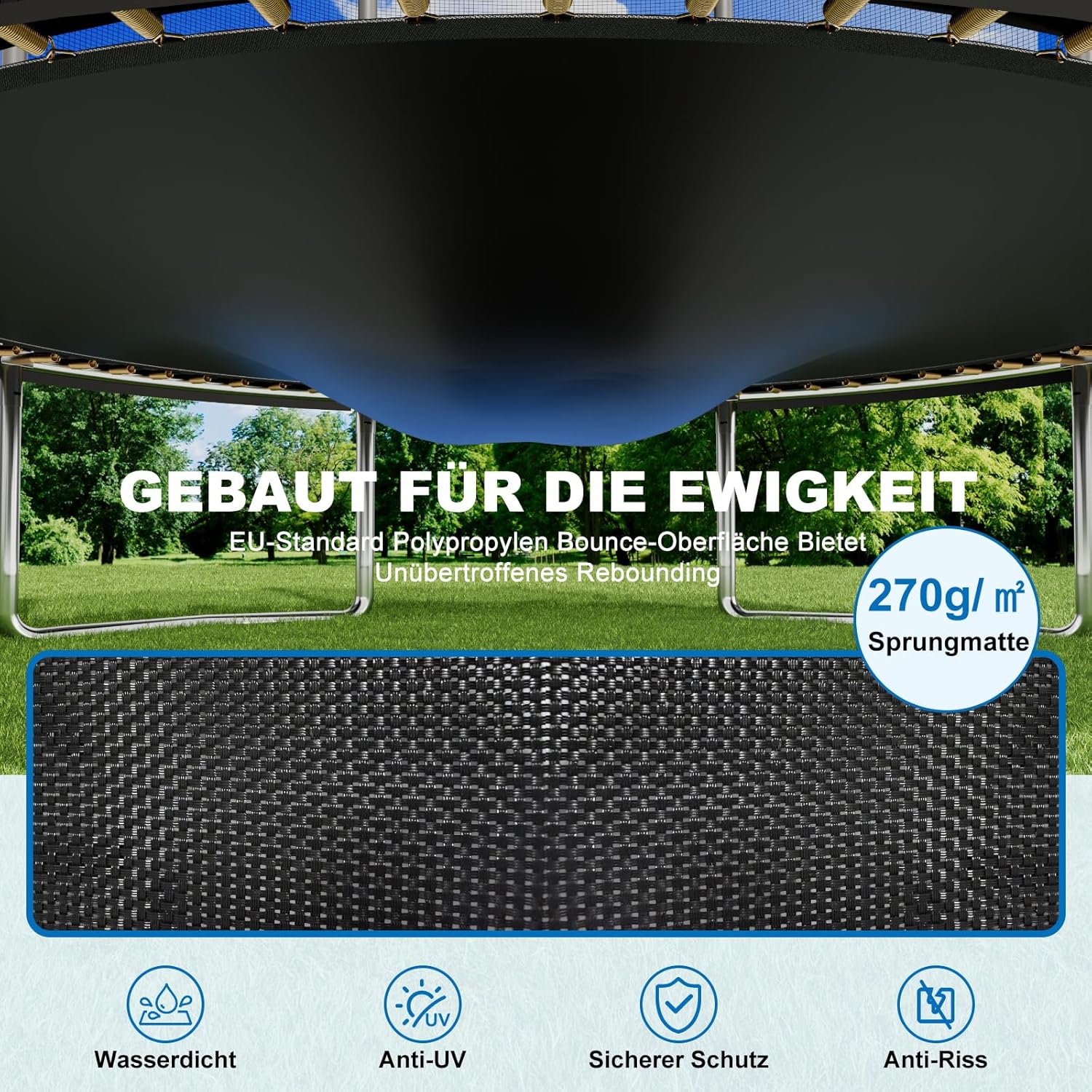Devoko Trampolin Outdoor Ø 427 cm Indoor Trampolin Kinder Gartentrampoline, Komplettset mit Schuhnetz, Leiter, Randabdeckung, Sicherheitsnetz, Belastbarkeit 150 kg
