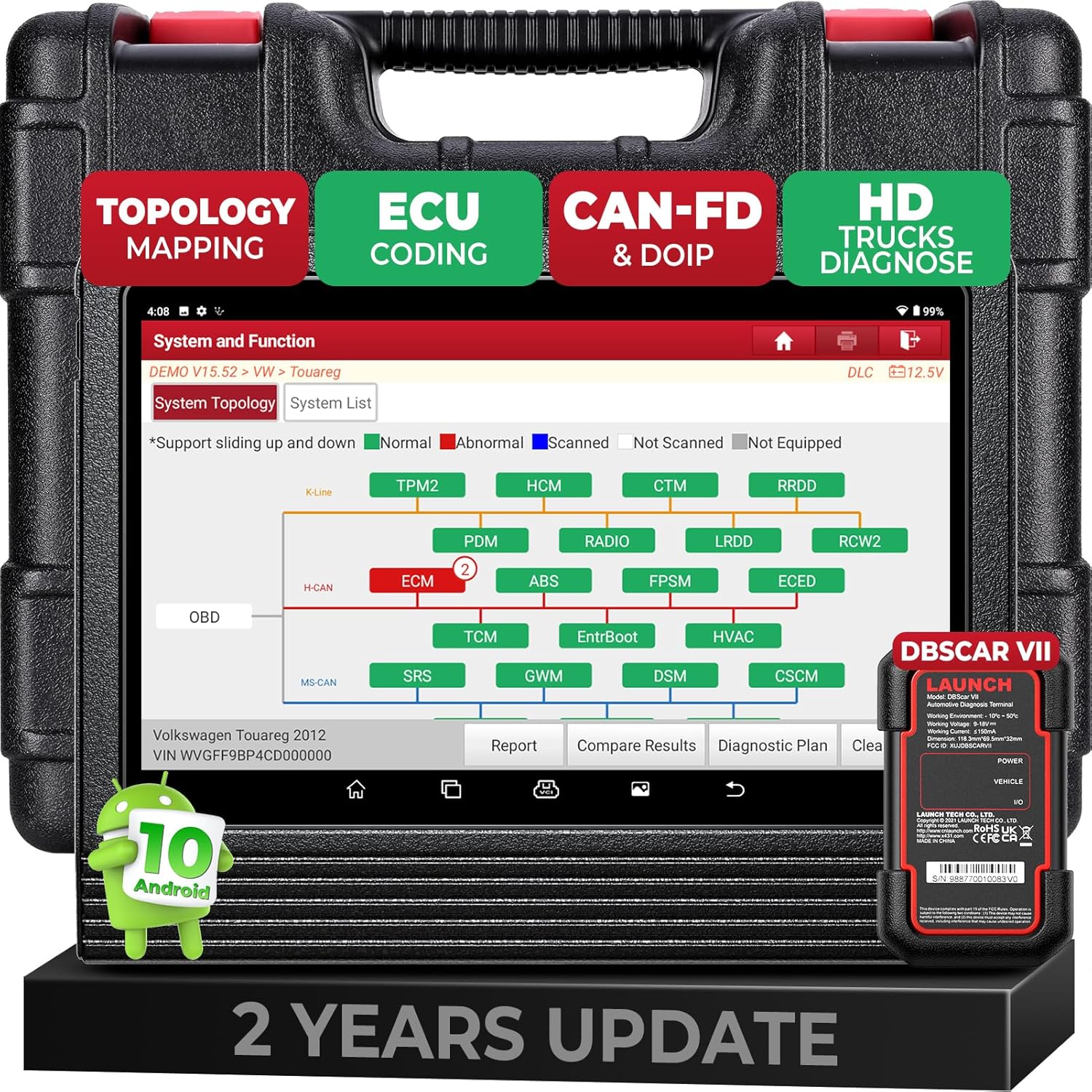 LAUNCH X431 PRO3 (V+) V5.0 Scanner, 2025 Upgrade All-in-One Bidirectional Scan Tool, Topology Map, Scan HD Trucks, DBSCar VII VCI, 55+ Services&Online Coding, All System,CANFD&DOIP, 2-Year Free Update