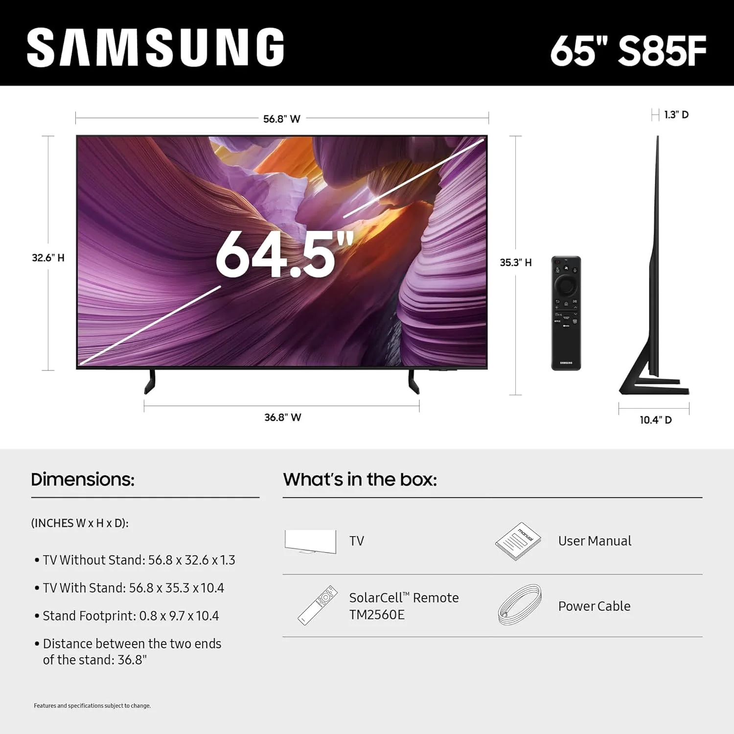 Samsung 65-Inch Class OLED 4K S85F Series, Vision AI Smart TV (2025 Model, 65S85F) Object Tracking Sound Lite w/Dolby Atmos, NQ4 AI Gen2 Processor, Contour Design, Color Booster Pro, Alexa Built-in