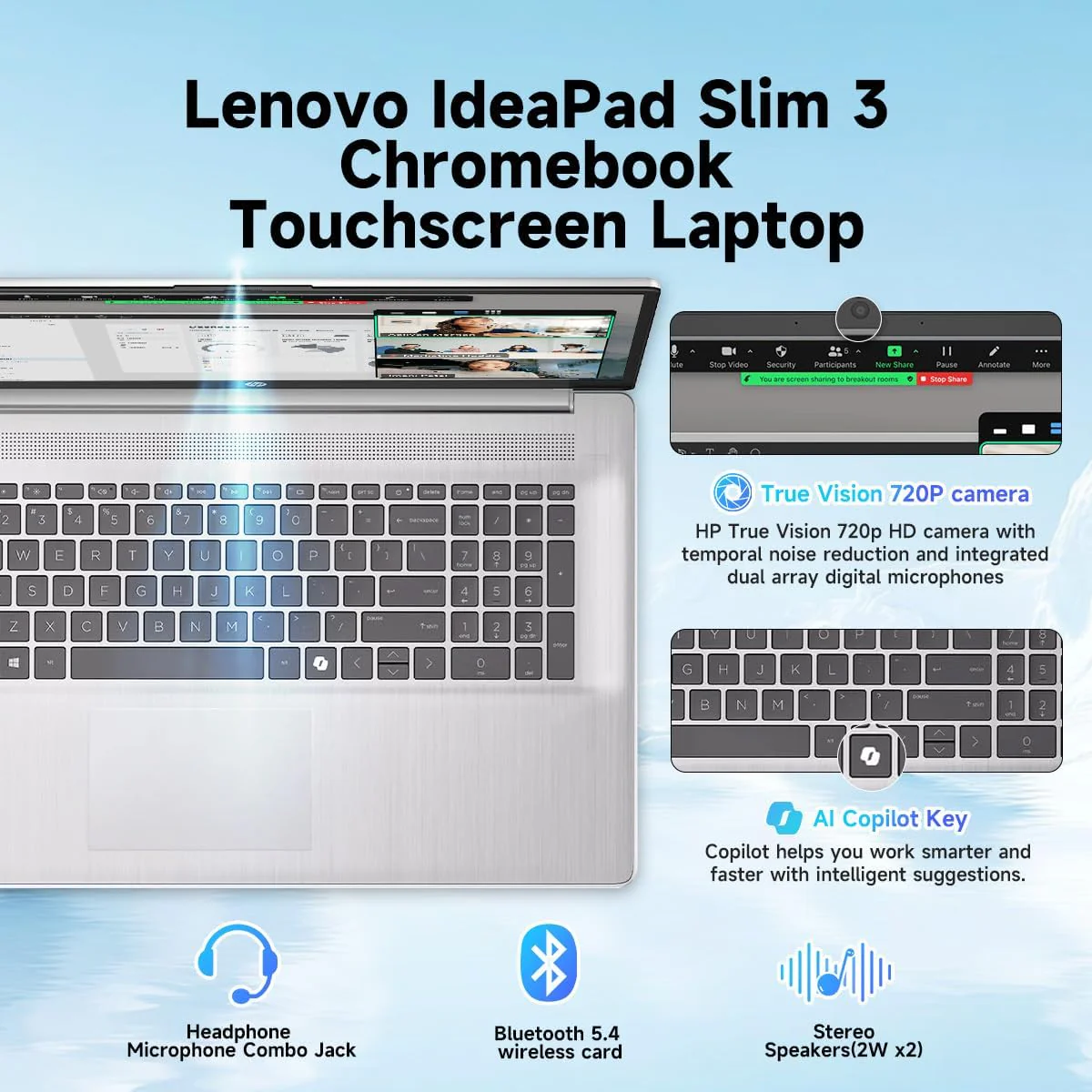 HP Premium 17 inch Touchscreen Laptop, AMD Ryzen 5 7430U, 17.3