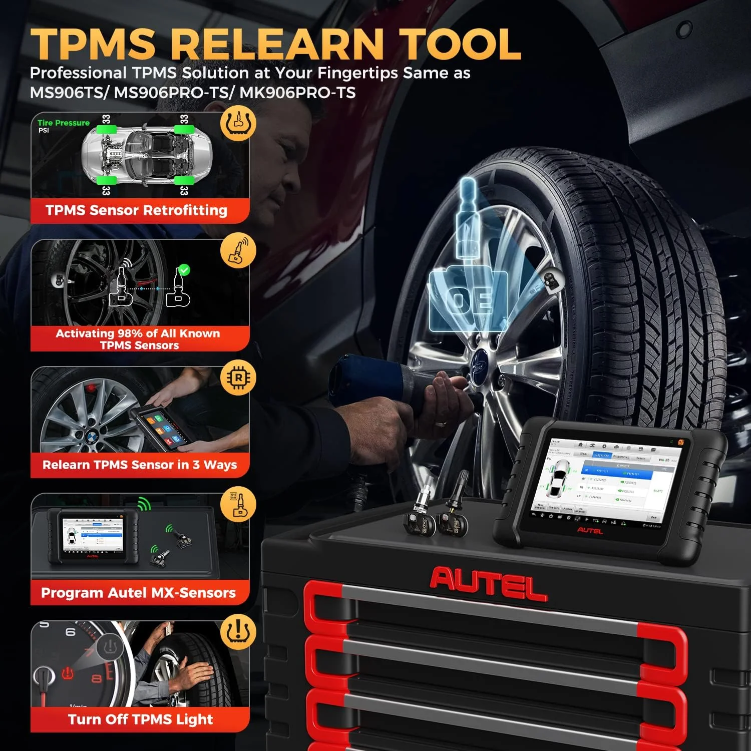 Autel MaxiCheck MX808S-TS Scanner: 2025 Same as MX900-TS TS900, US Ver. of MaxiCOM MK808S-TS MK808Z-TS Upgrade of MK808S MK808Z, Top TPMS Programming Tool, 3000+ Active Test, 28+ Service, 11 OS, FCA