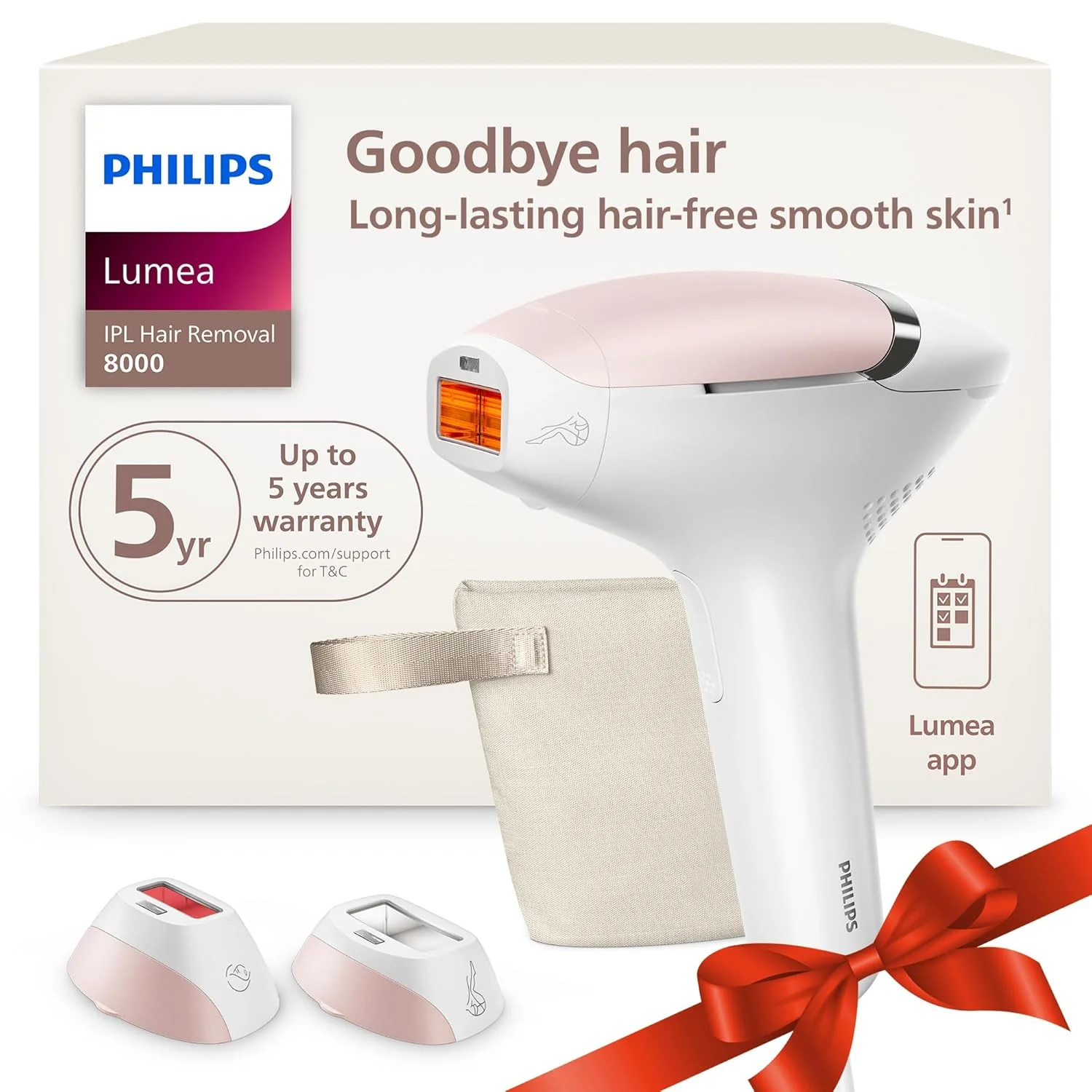 Philips Lumea 8000 Series IPL Hair Removal, Permanent Laser Hair Reduction for Women & Men, Easy and Comfortable Use at Home, SenseIQ, 2 Attachments for Body & Face, BRI932/03