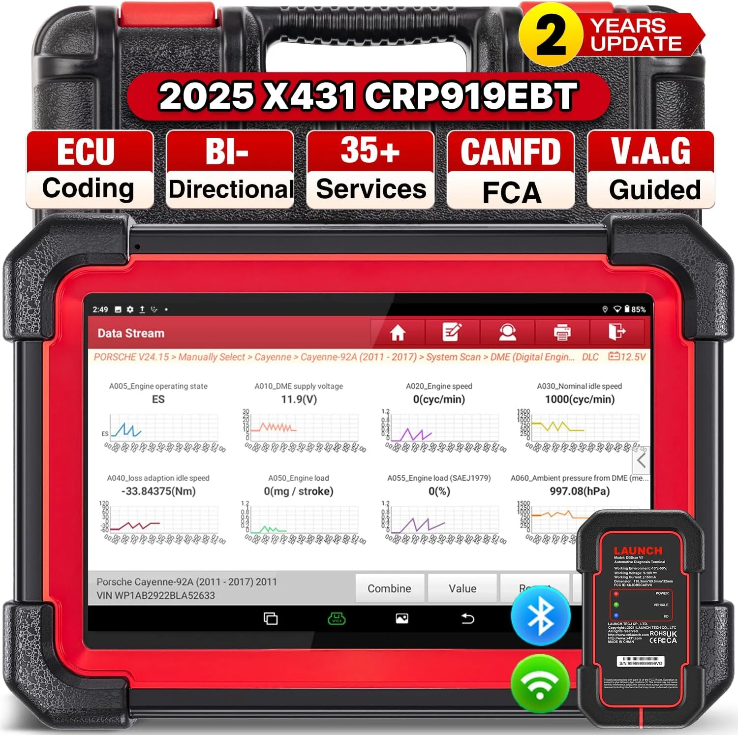 LAUNCH X431 CRP919EBT Elite OBD2 Scanner, Advanced Wireless Bidirectional Scan Tool with ECU Code, CANFD/DOIP, FCA AutoAuth, 35+ Resets, VAG Guided, All Systems, 2Y Free Update, Upgraded of CRP919E