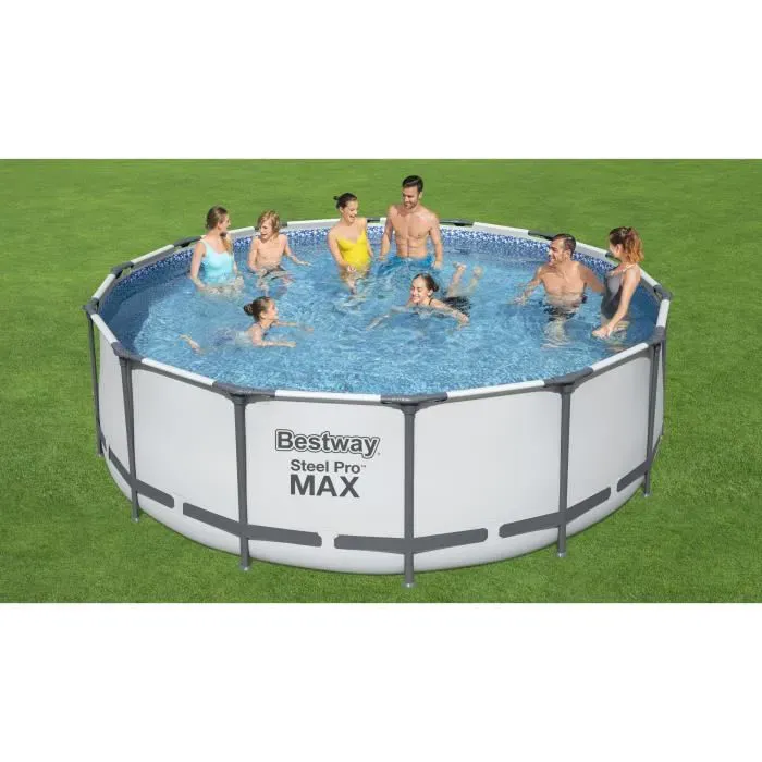 Kit Piscine hors sol tubulaire BESTWAY Steel Pro Max&trade; - 427 x 122 cm - Ronde (Avec un filtre &agrave; cartouche, une b&acirc;che et une &eacute;chelle)
