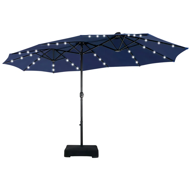 Yuliana 180'' x 108'' Rectangular Lighted Market Umbrella with Base