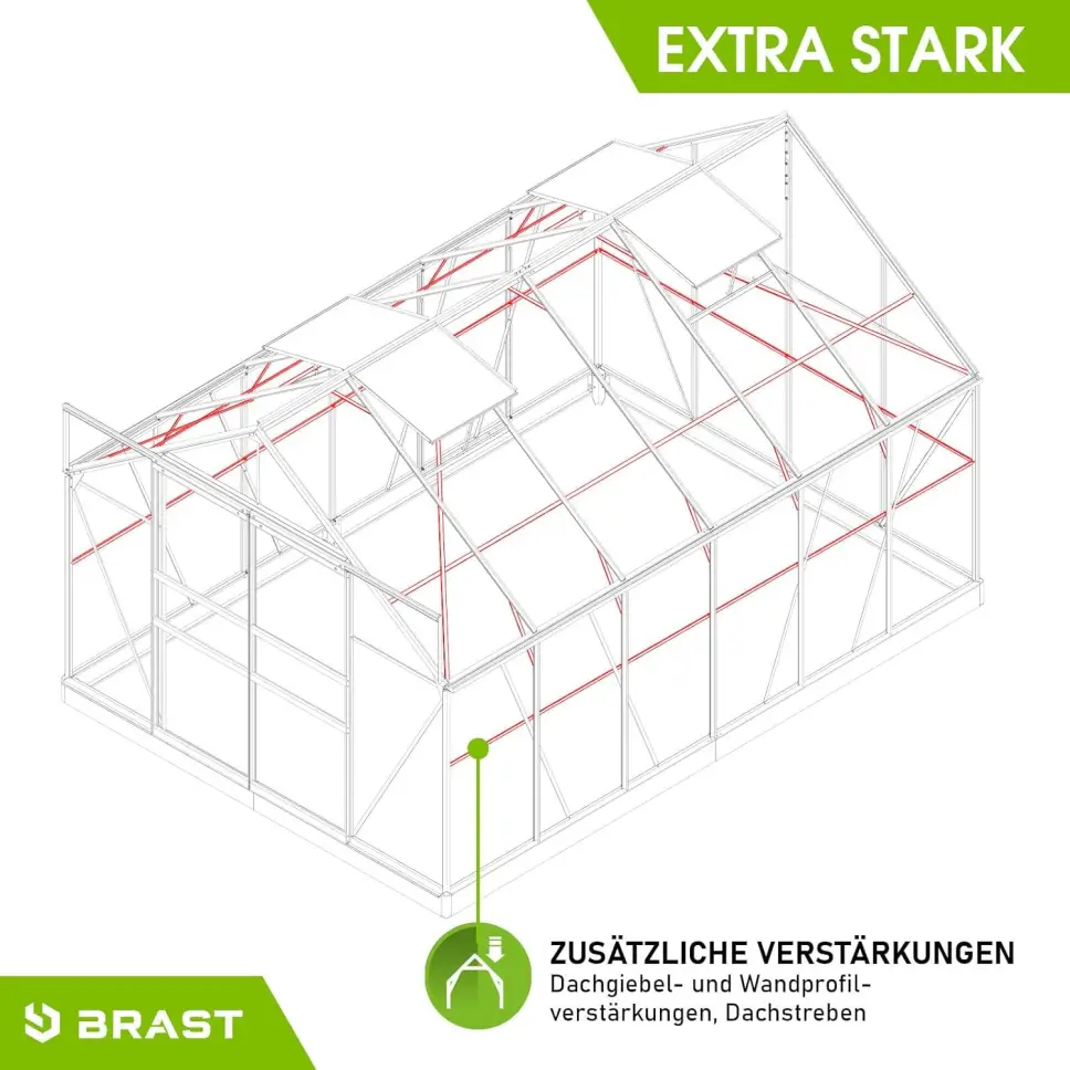 BRAST Aluminium Greenhouse with Base,380 x 250 x 235 cm, TÜV Tested, 6 mm Hollow Chamber Panels, Rustproof/Weatherproof/Temperature-Resistant