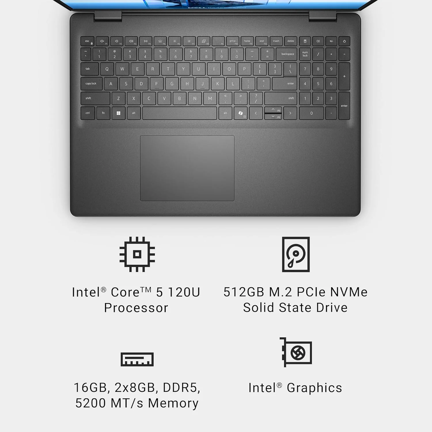 Dell 16 Laptop DC16250-16.0-inch 16:10 FHD+ (1920x1200) Touchscreen Display, 16GB DDR5 RAM, 512GB SSD, Intel Wi-Fi 6, Intel Graphics, Windows 11 Home, Onsite Service - Carbon Black
