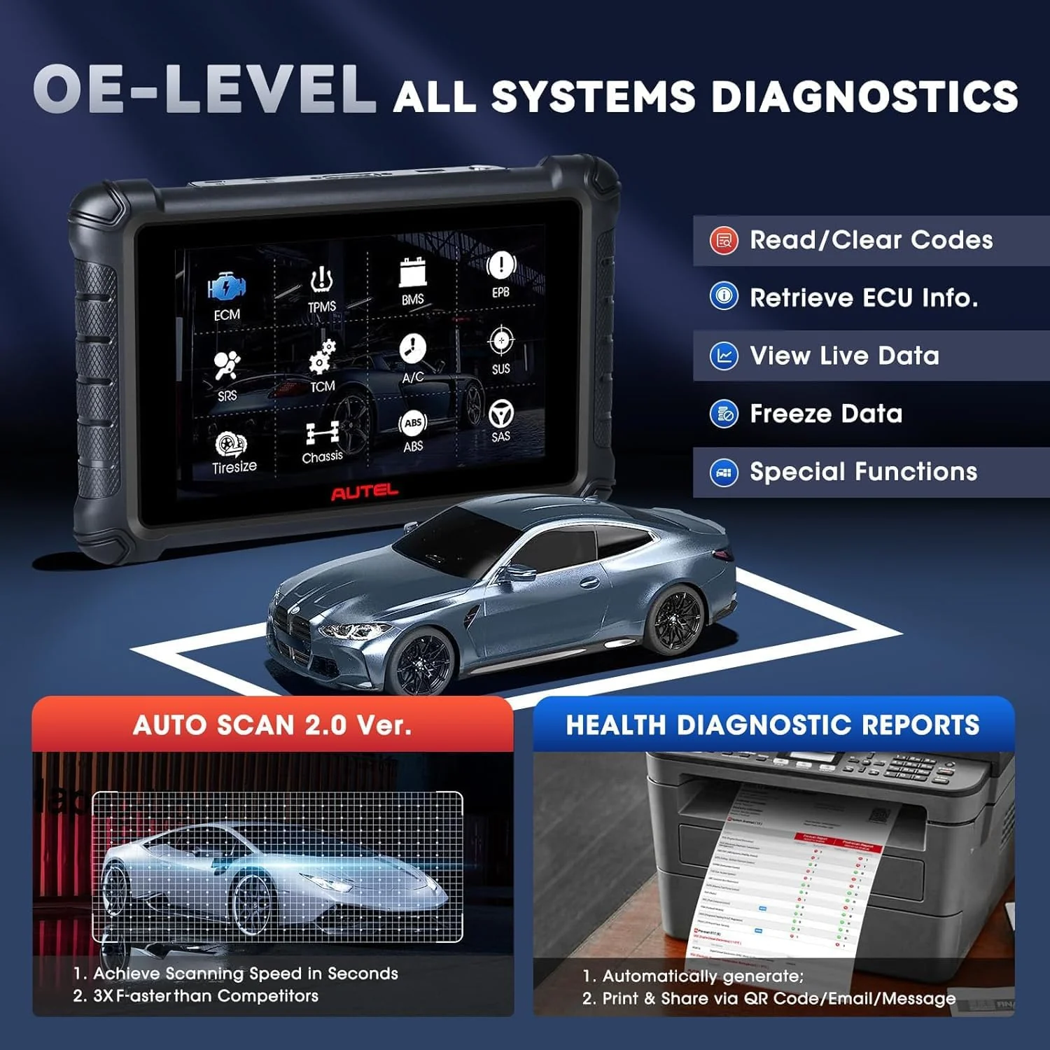 Autel MaxiCheck MX900 Scanner, 2025 Bidirectional Diagnostic Scan Tool Same as MK900 MK900BT, 8in Up of MaxiCOM MK808S MX808S MK808BT PRO, CAN FD DoIP, 3K+ Active Tests, 40+ Services, All Systems, FCA