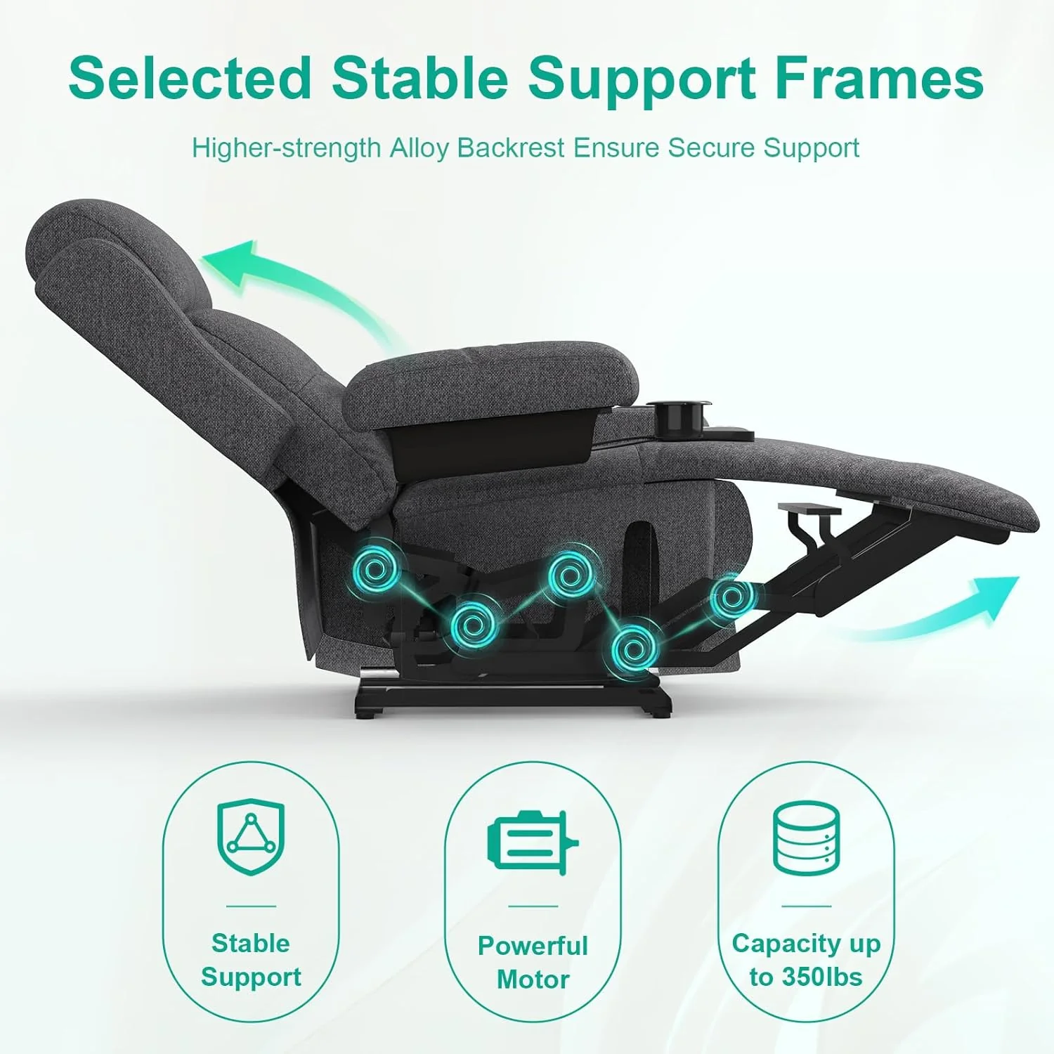 Electric adjustable massage chair with heating function, footstool, 2 side bag drink racks, C-shaped and USB ports, living room TV armchair