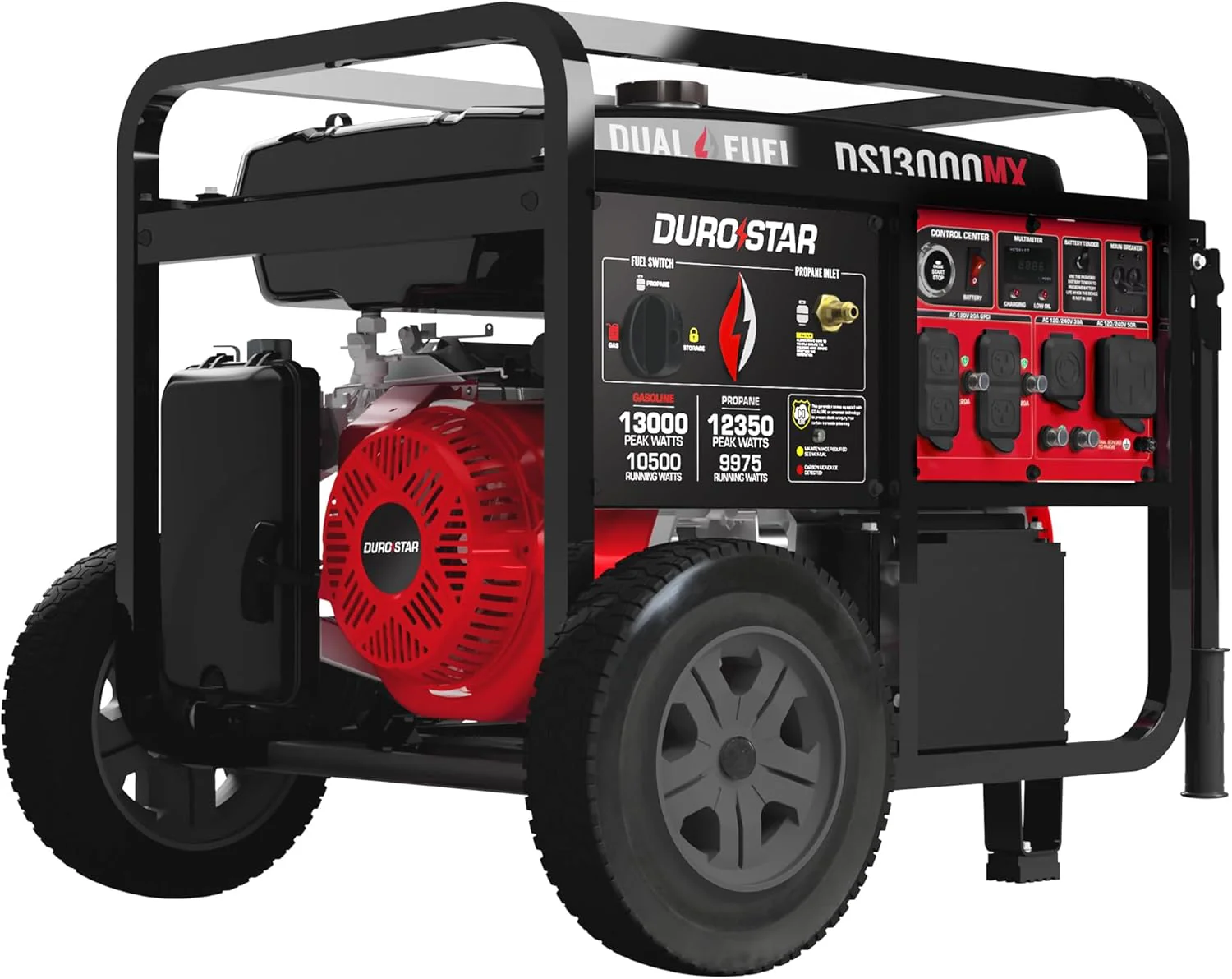 DuroStar DS13000MX 13,000-Watt 500cc Dual Fuel Portable Generator - Gas and Propane, Remote Electric Start, Whole Home Power Backup, Transfer Switch Ready, RV & Emergency Ready