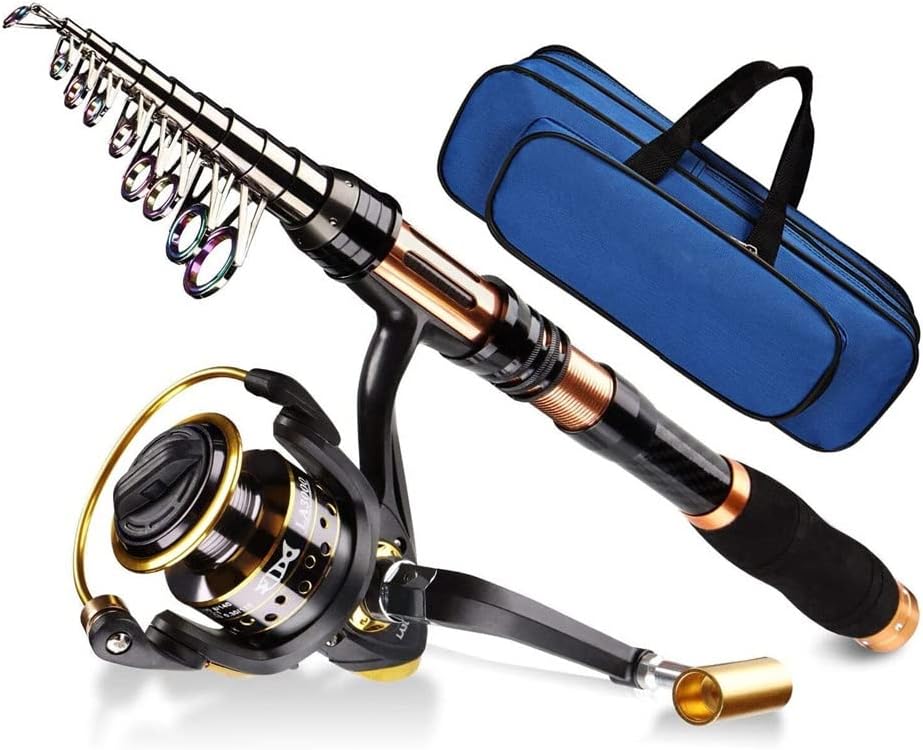 Carbon Telescopic Fishing Rod Spinning Reel Combo Set with Line Lures Kit Bag for Kids Men Women