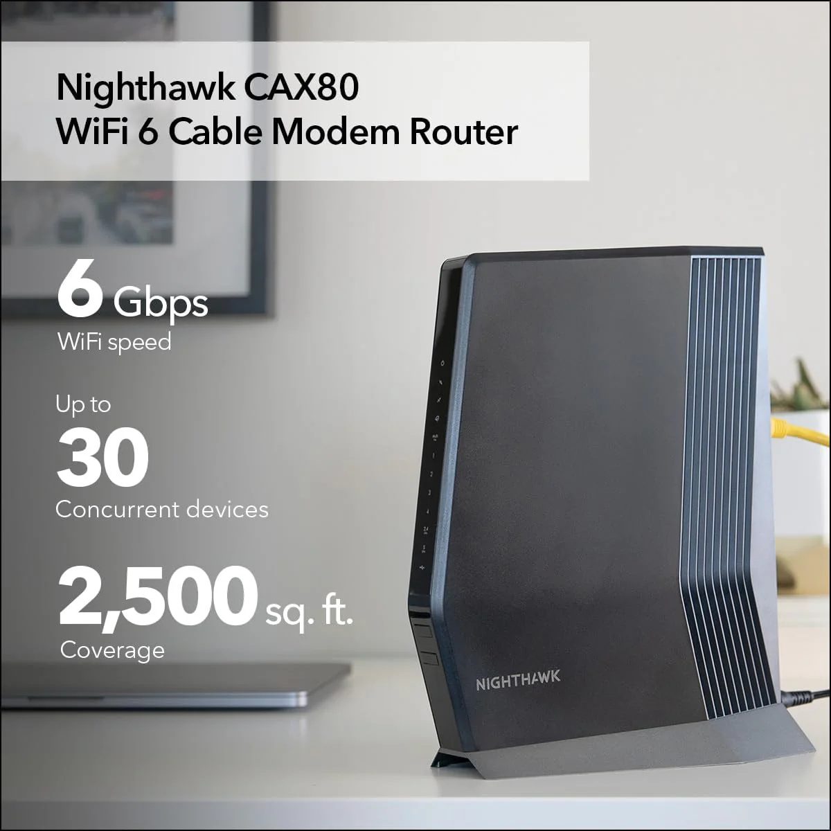 NETGEAR Nighthawk Cable Modem and WiFi 6 Router Combo (CAX80) - Compatible with All Major Cable Providers incl. Xfinity, Spectrum, Cox - Cable Plans up to 6Gbps - AX6000 WiFi 6 Speed - DOCSIS 3.1