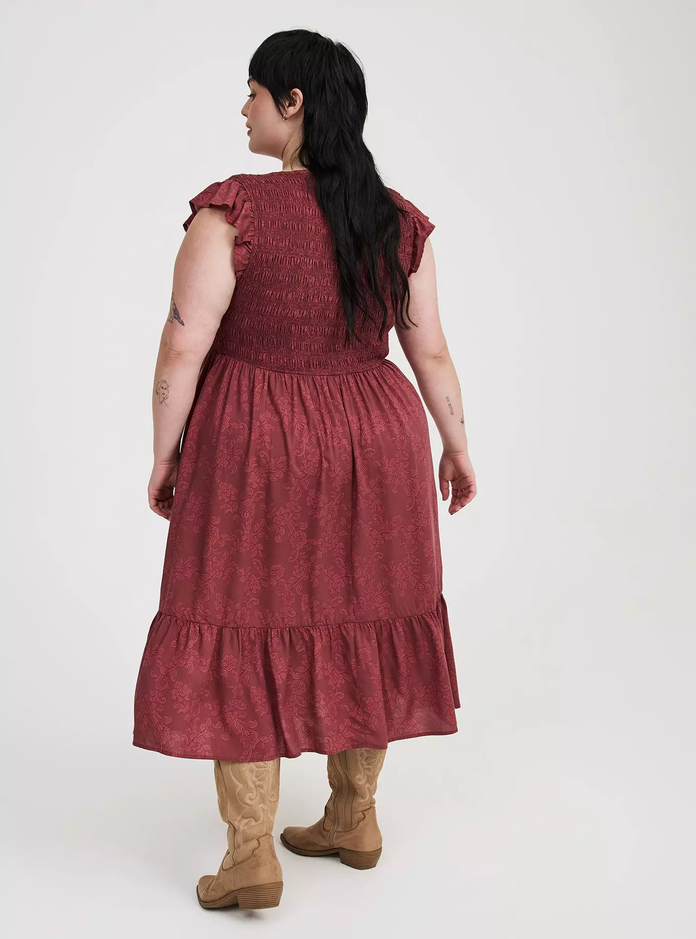 Midi Ruffle-Sleeve Tiered Dress