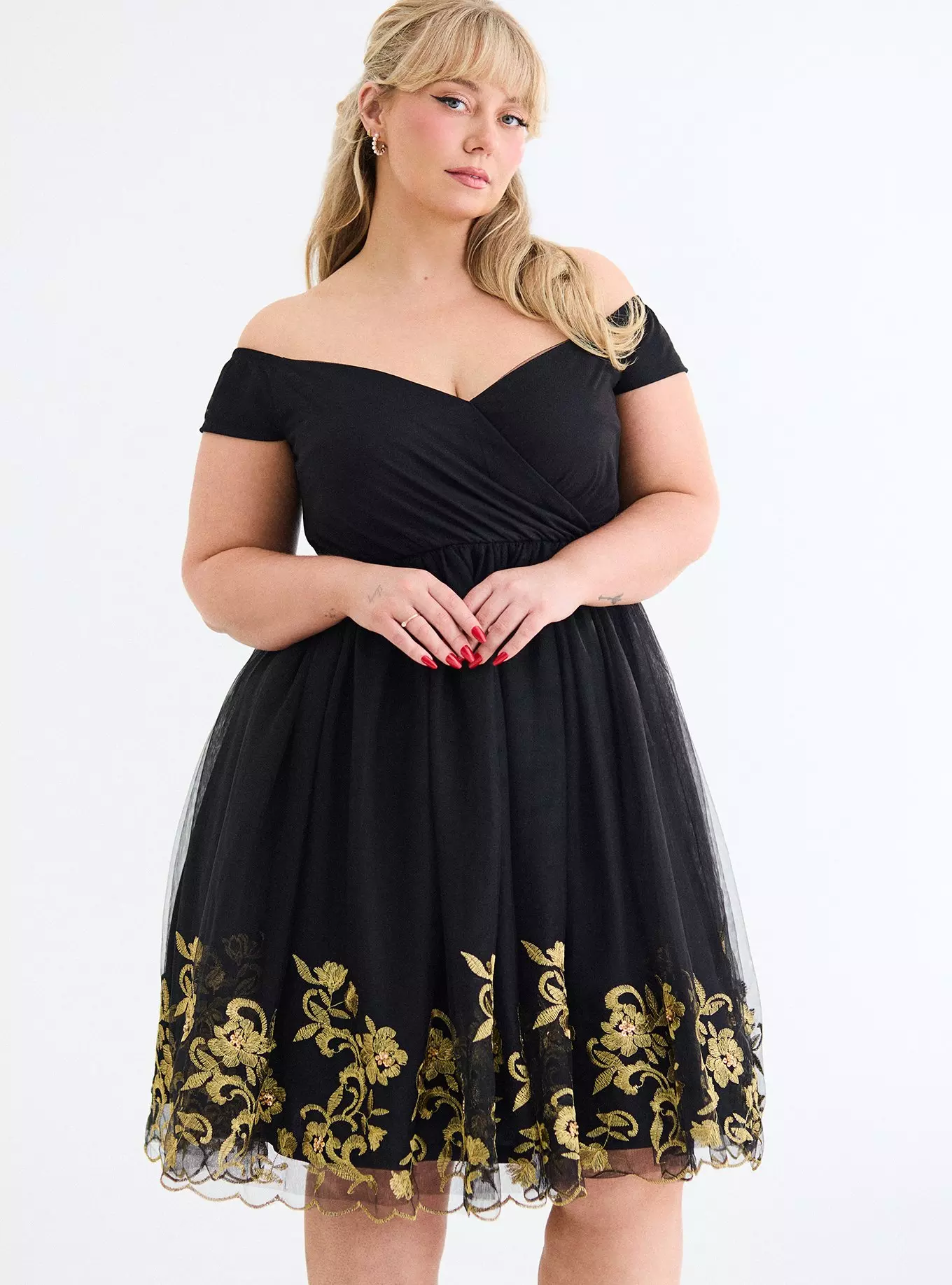 Retro Chic Embroidered Mesh Swing Dress