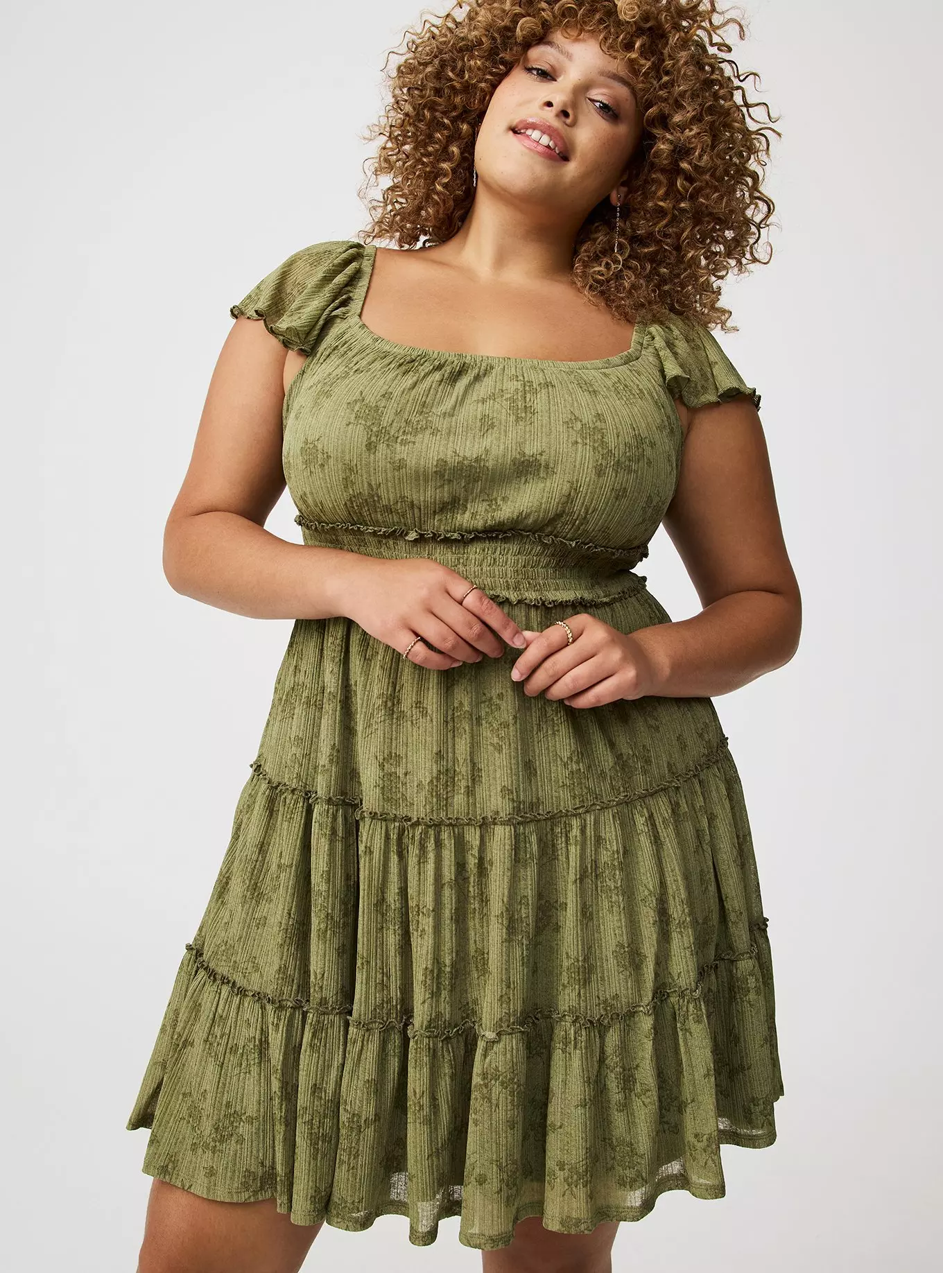 Mini Flutter-Sleeve Tiered Dress