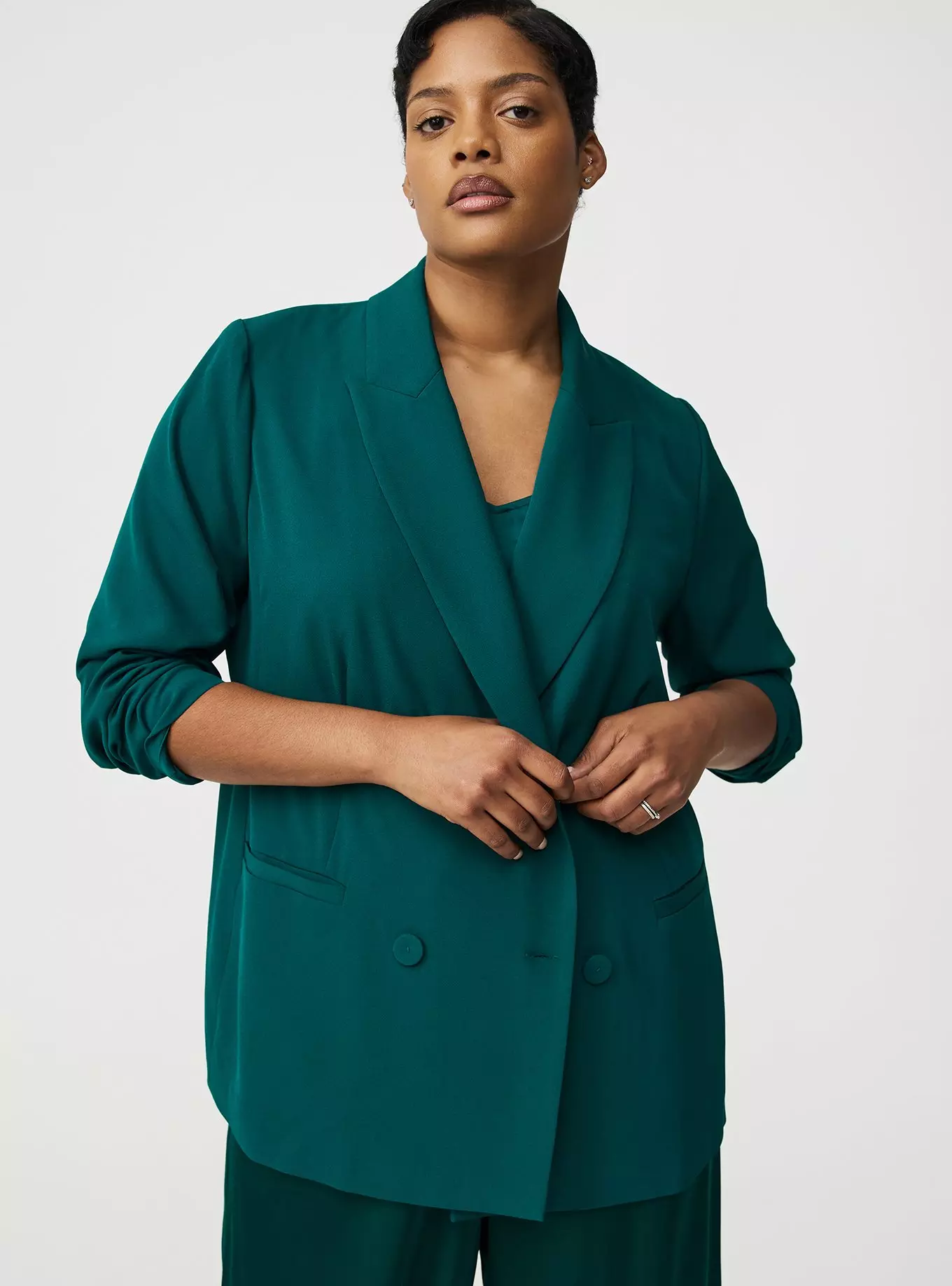Relaxed Double-Breasted Crepe Blazer