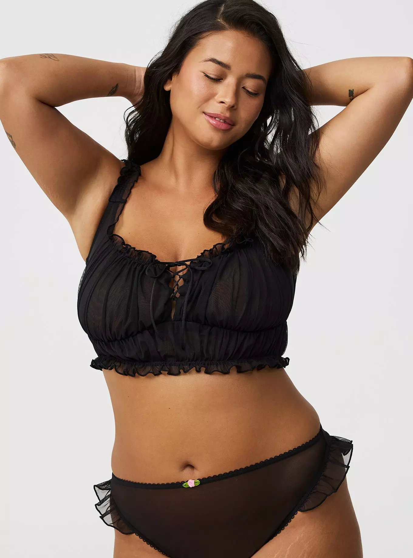 Off-Shoulder Ruffle Mesh Bralette