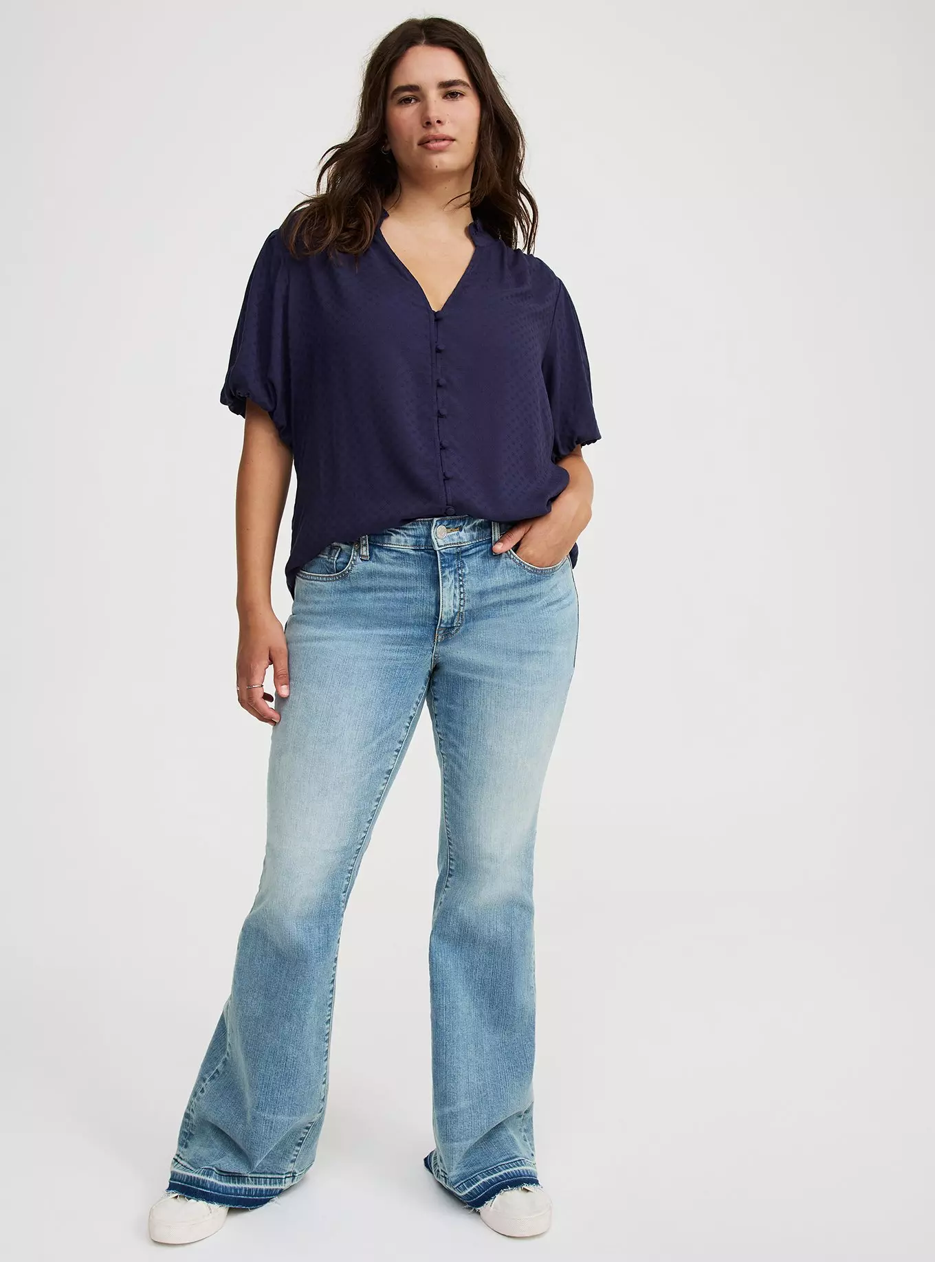 Dobby Button-Up Blouse