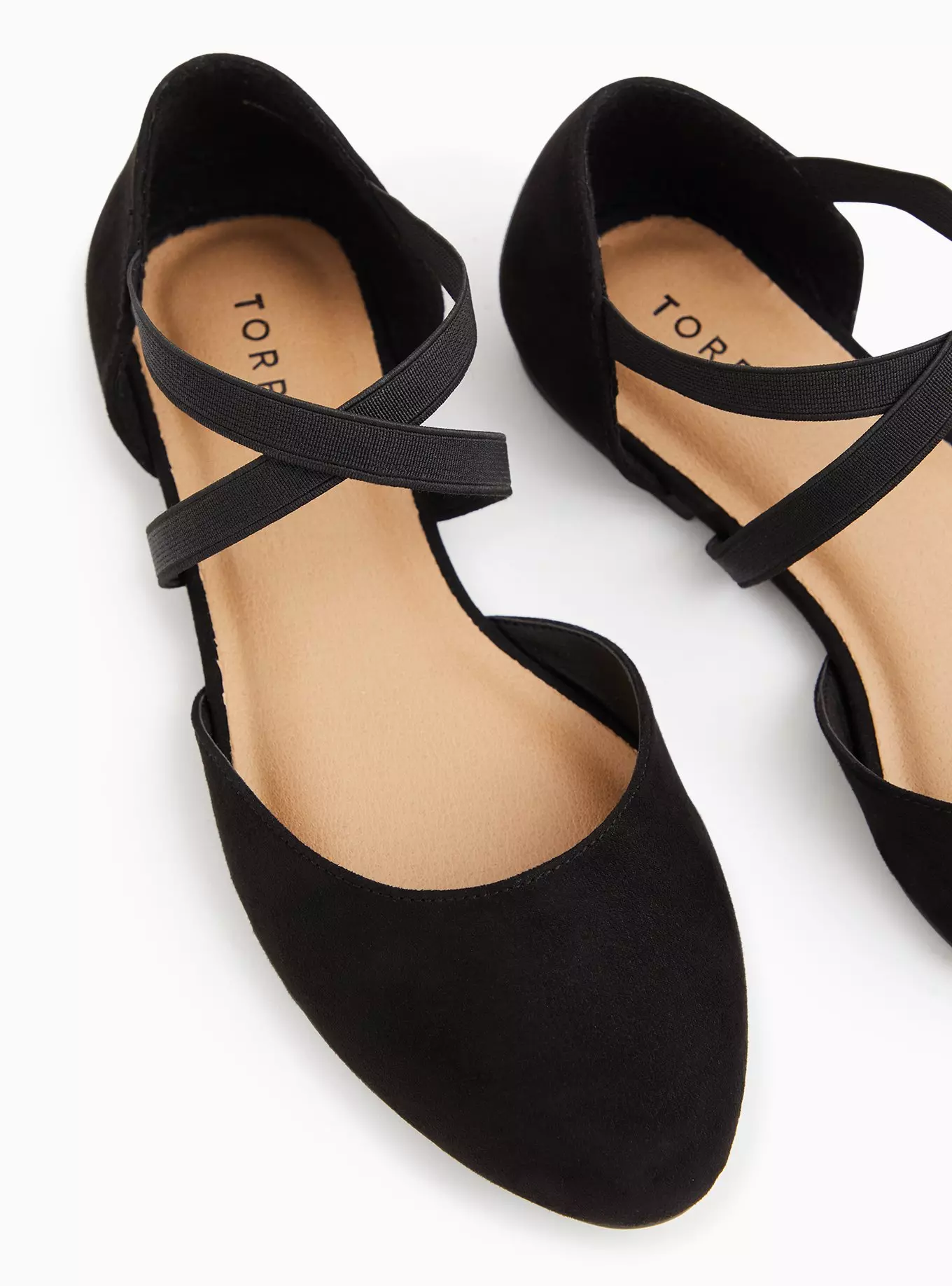 Black Faux Suede Elastic Crisscross Strap Flat (WW)