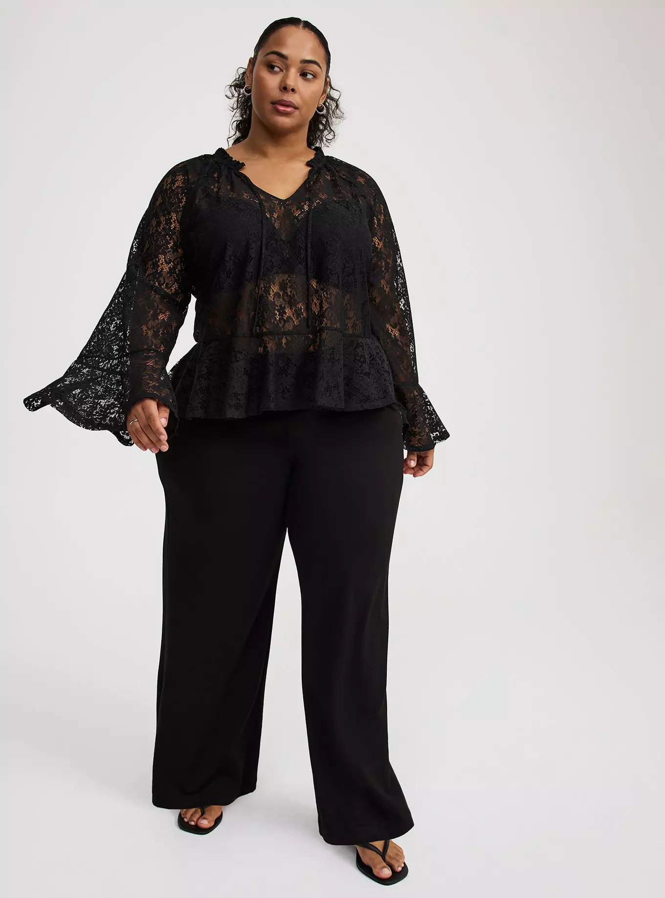 Lace Peplum Long-Sleeve Top