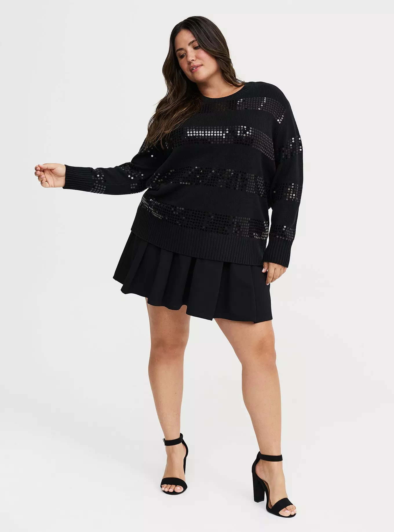 Stripe Sequin Crew Pullover Sweater
