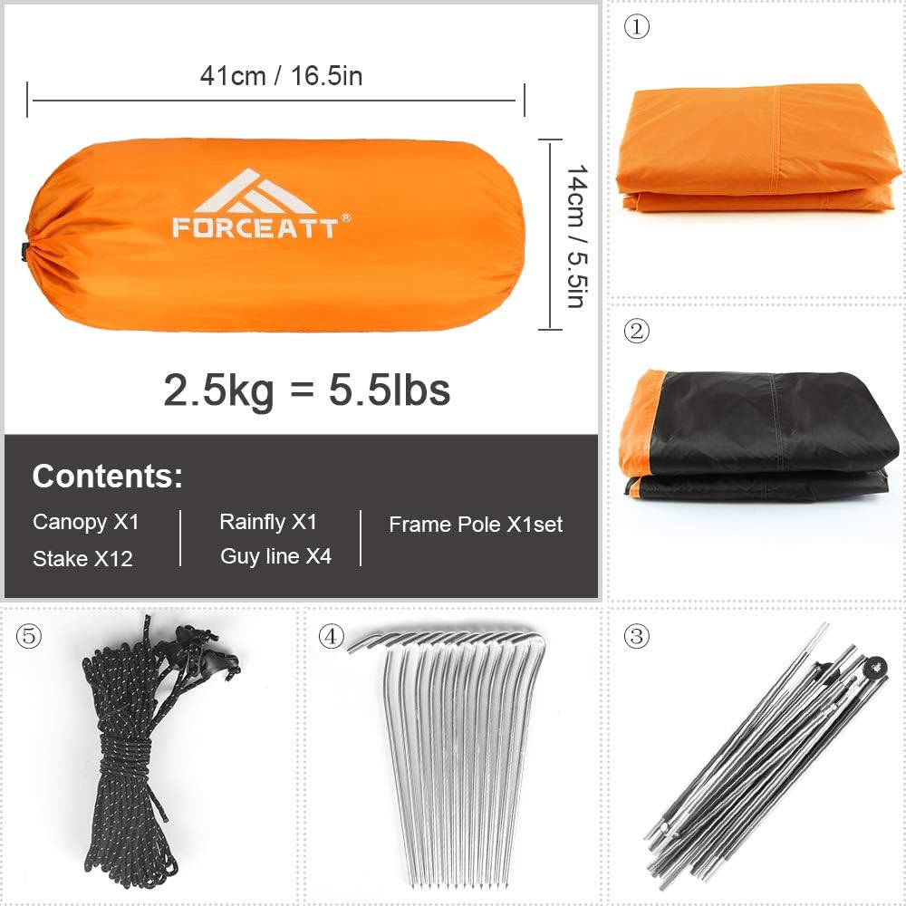 Forceatt Tent for 2 and 3 Person is Waterproof and Windproof, Camping Tent for 3 to 4 Seasons,Lightweight Aluminum Pole Backpacking Tent Can be Set Up Quickly,Great for Hiking