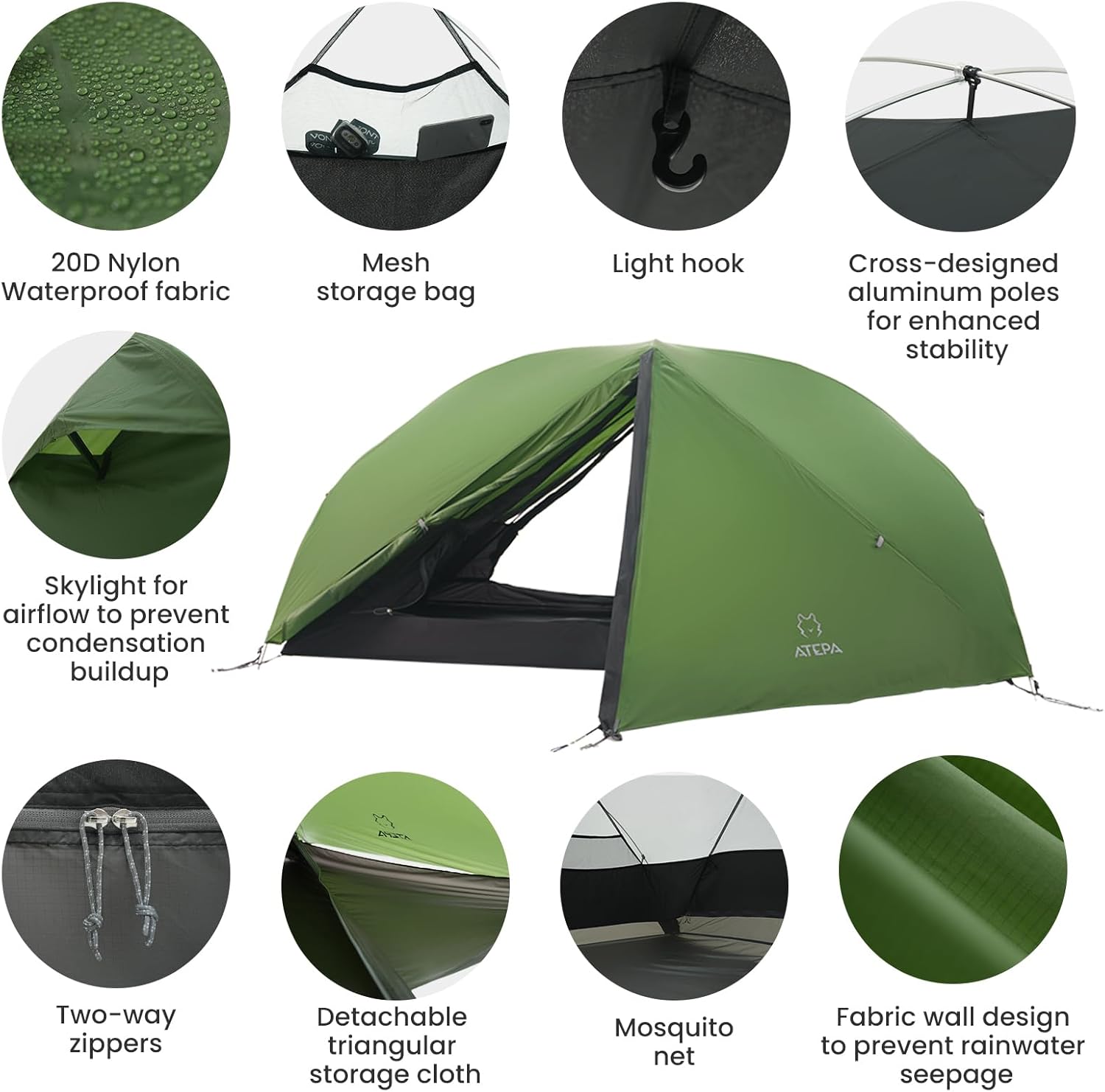 ATEPA Ultralight Backpacking Tent, 2 Person 1 Person Nylon Lightweight 4000MM+ Waterproof Windproof Portable Tent with Aluminum Frame & Rainfly for Backpacking Hiking Camping Motorcycle, 4 Season