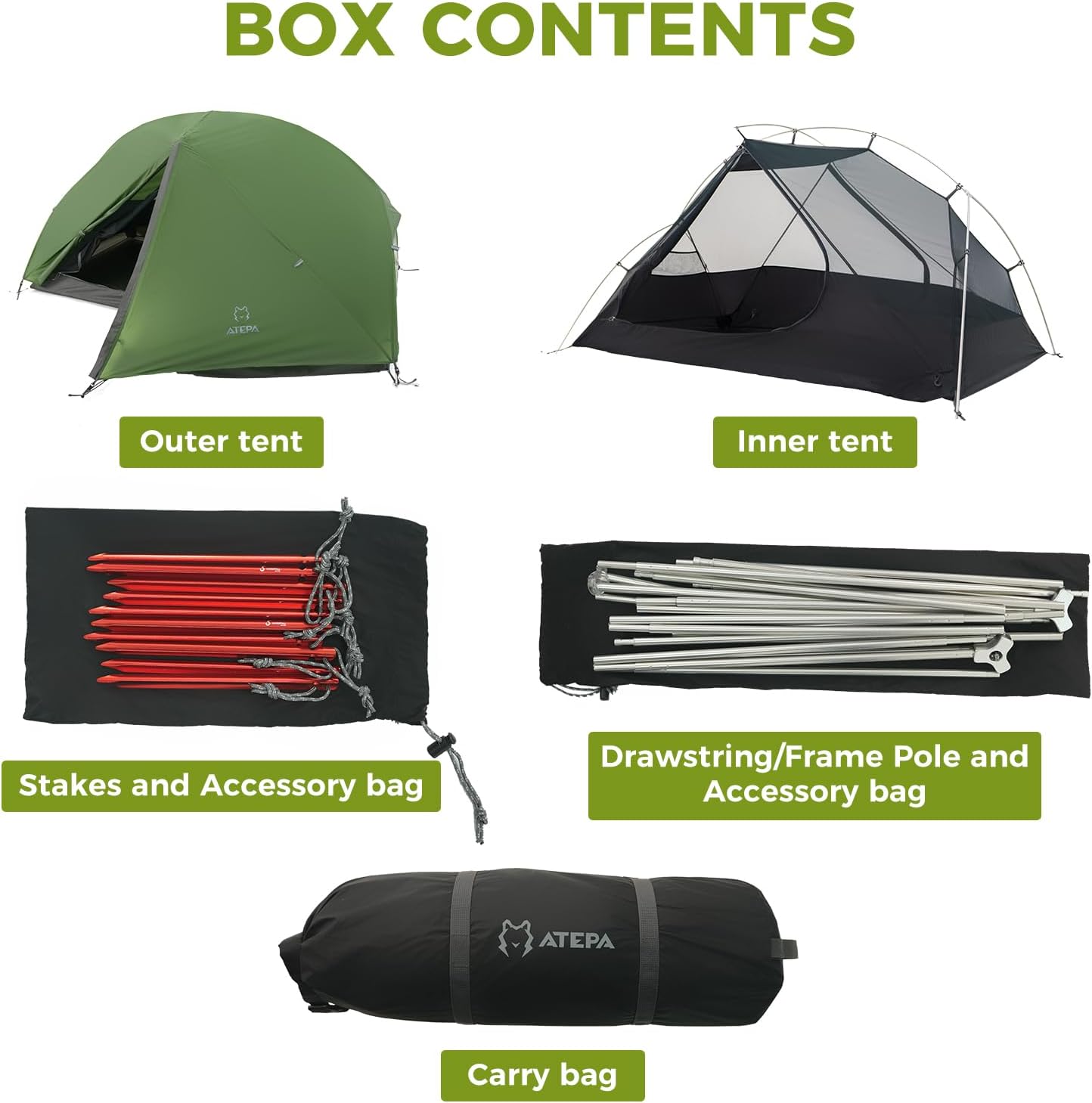 ATEPA Ultralight Backpacking Tent, 2 Person 1 Person Nylon Lightweight 4000MM+ Waterproof Windproof Portable Tent with Aluminum Frame & Rainfly for Backpacking Hiking Camping Motorcycle, 4 Season