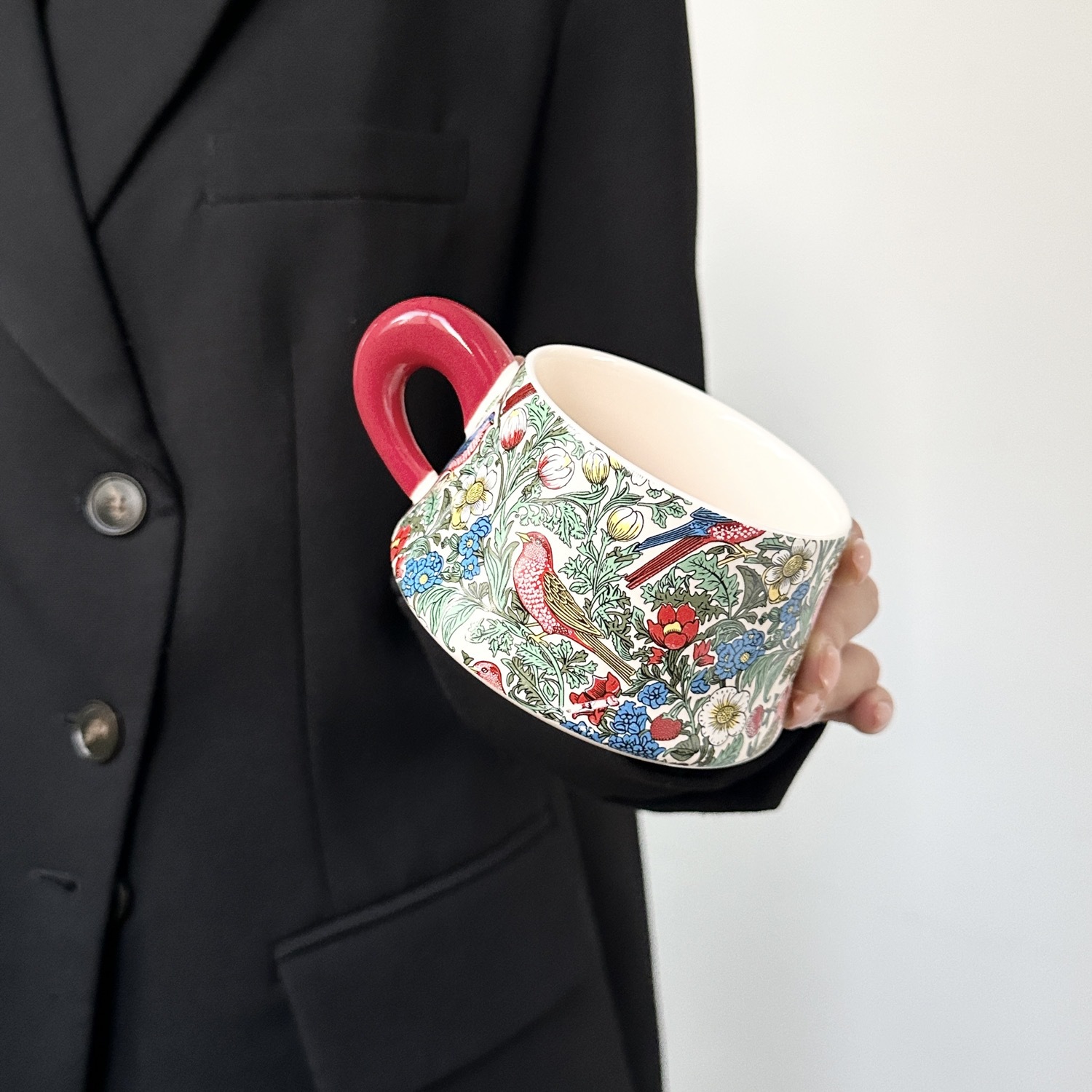 Floral and Bird Ceramic Cup and Saucer Set