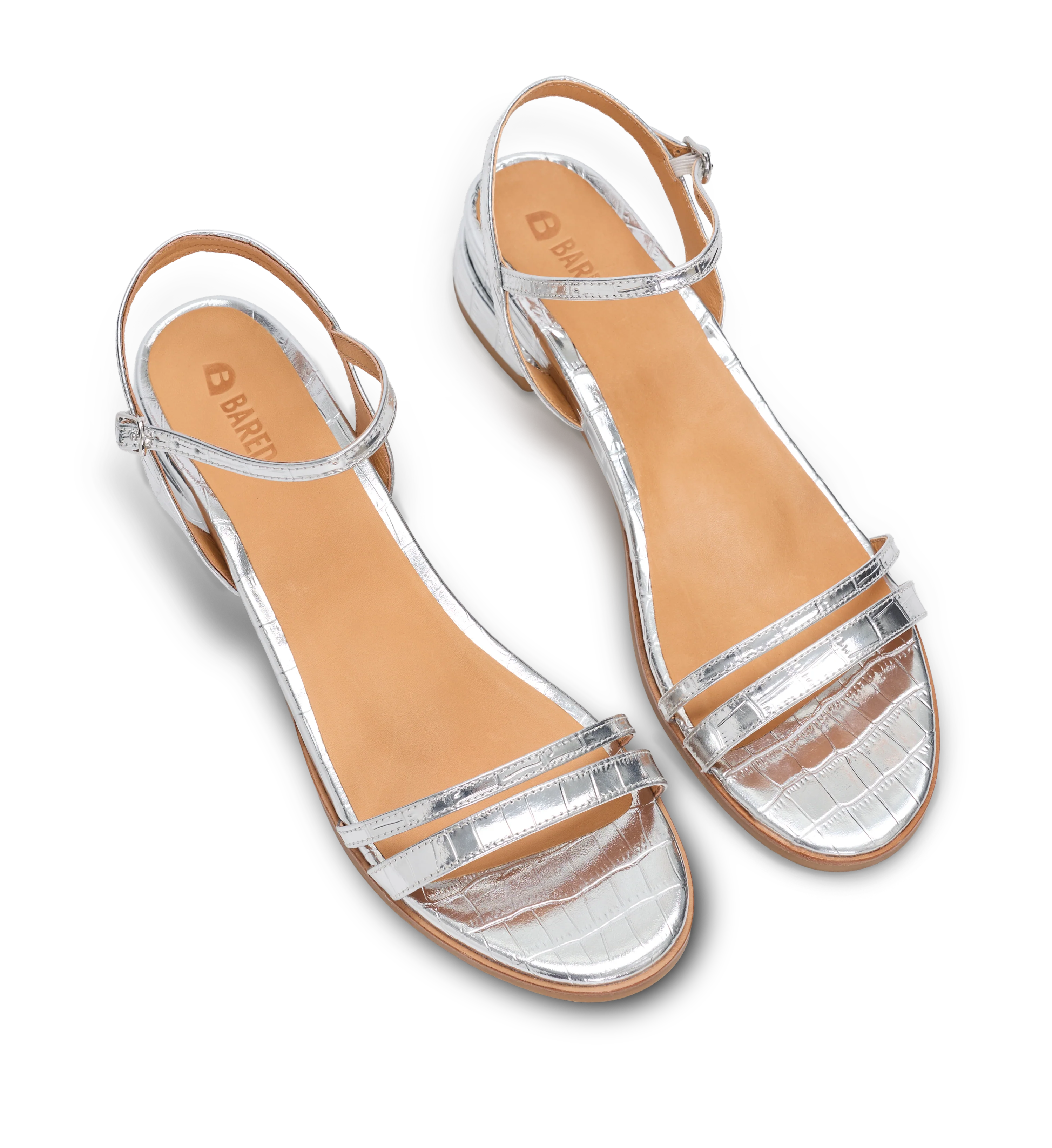 Emberiza Silver Croc Emboss Leather Sandals