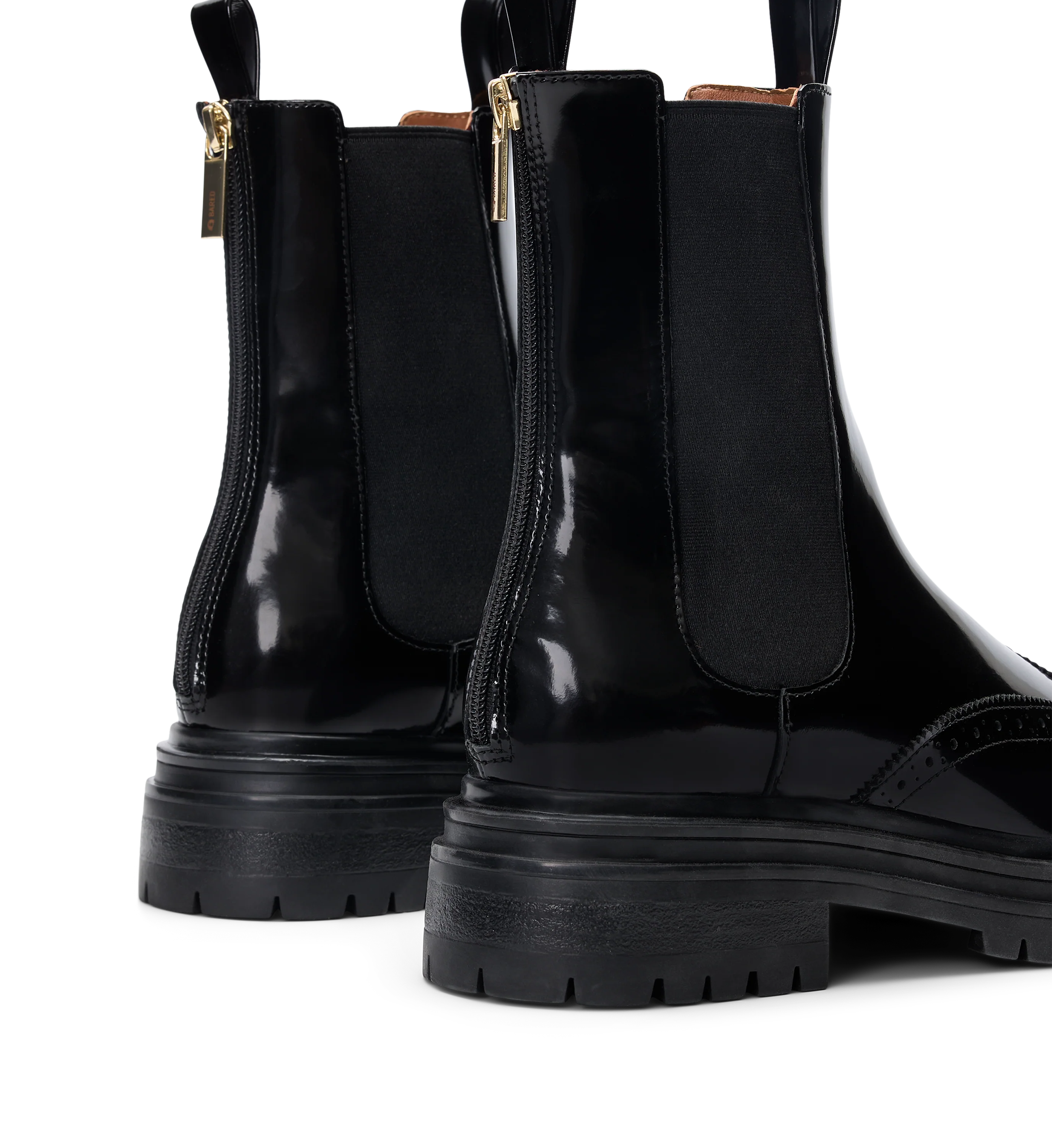 Peltops Black Boxed Leather & Brogue Detail Flat Boots