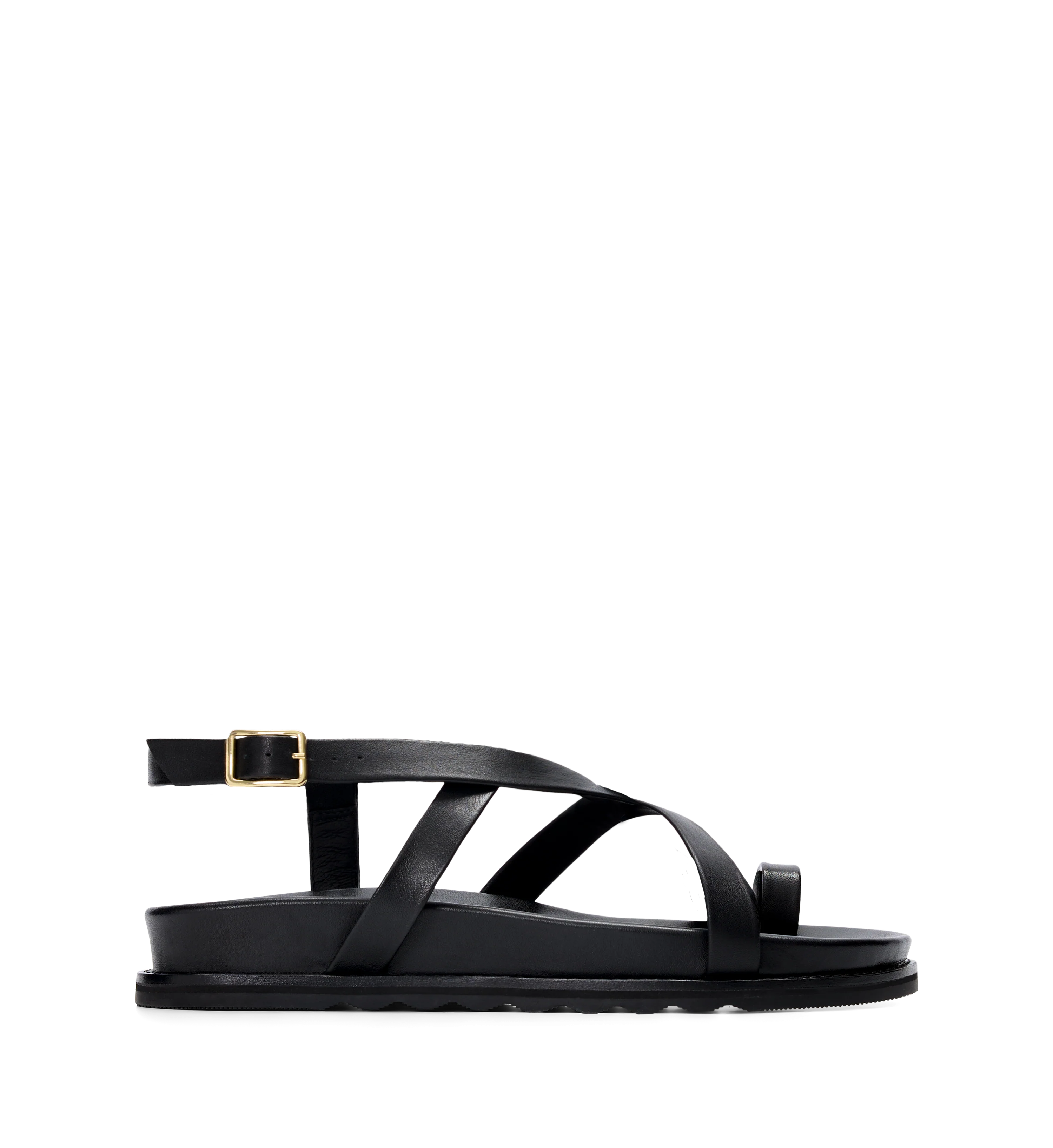 Nicator Black Leather Chunky Sandals