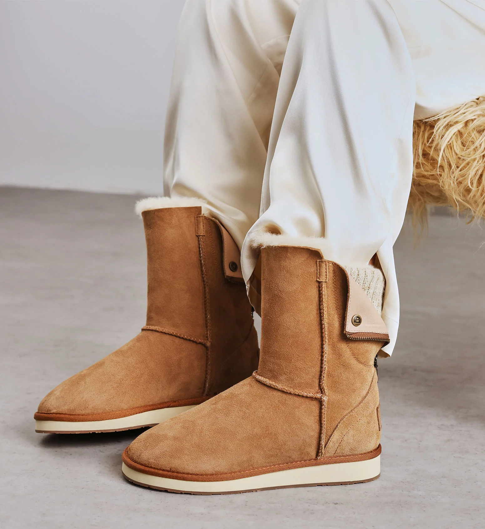 Gosling Knitted Home Boot Chestnut Sheepskin Slipper Boots