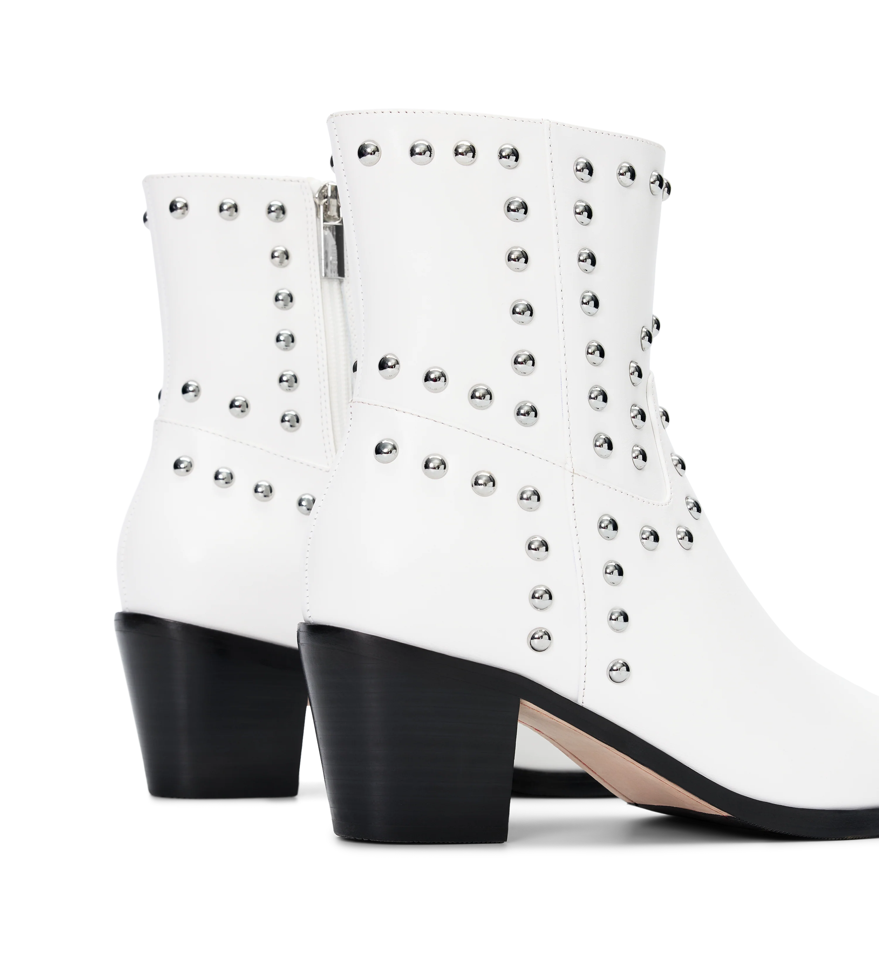 Tetraka White Leather & Hardware Heeled Boots