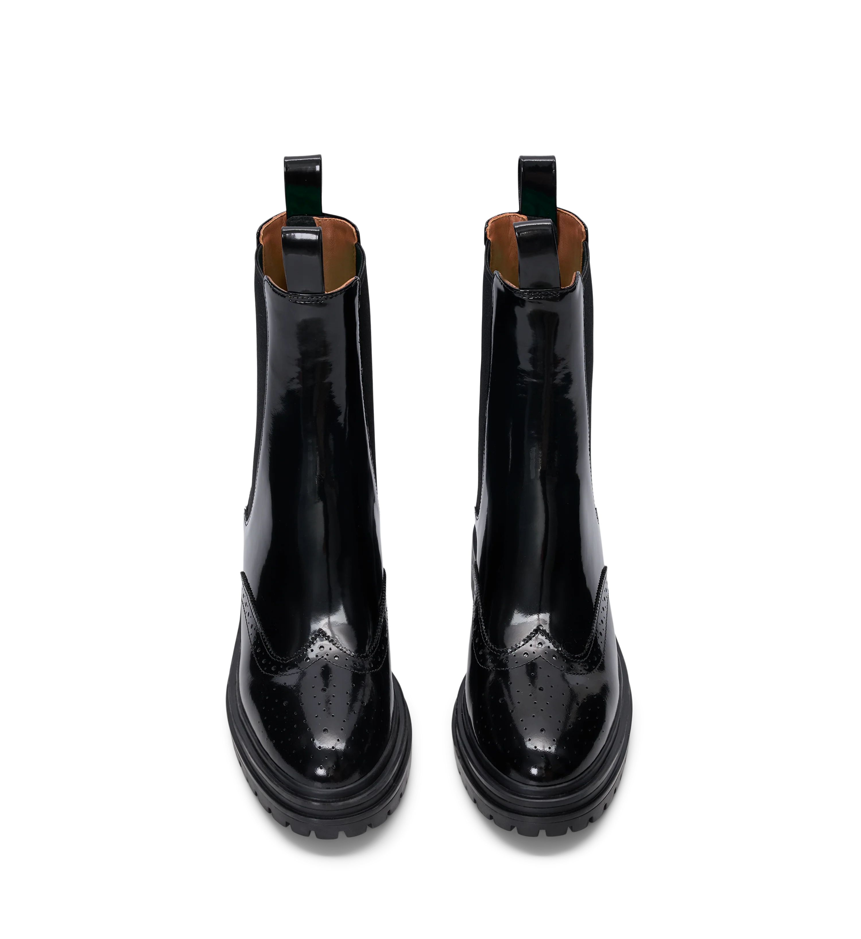 Peltops Black Boxed Leather & Brogue Detail Flat Boots