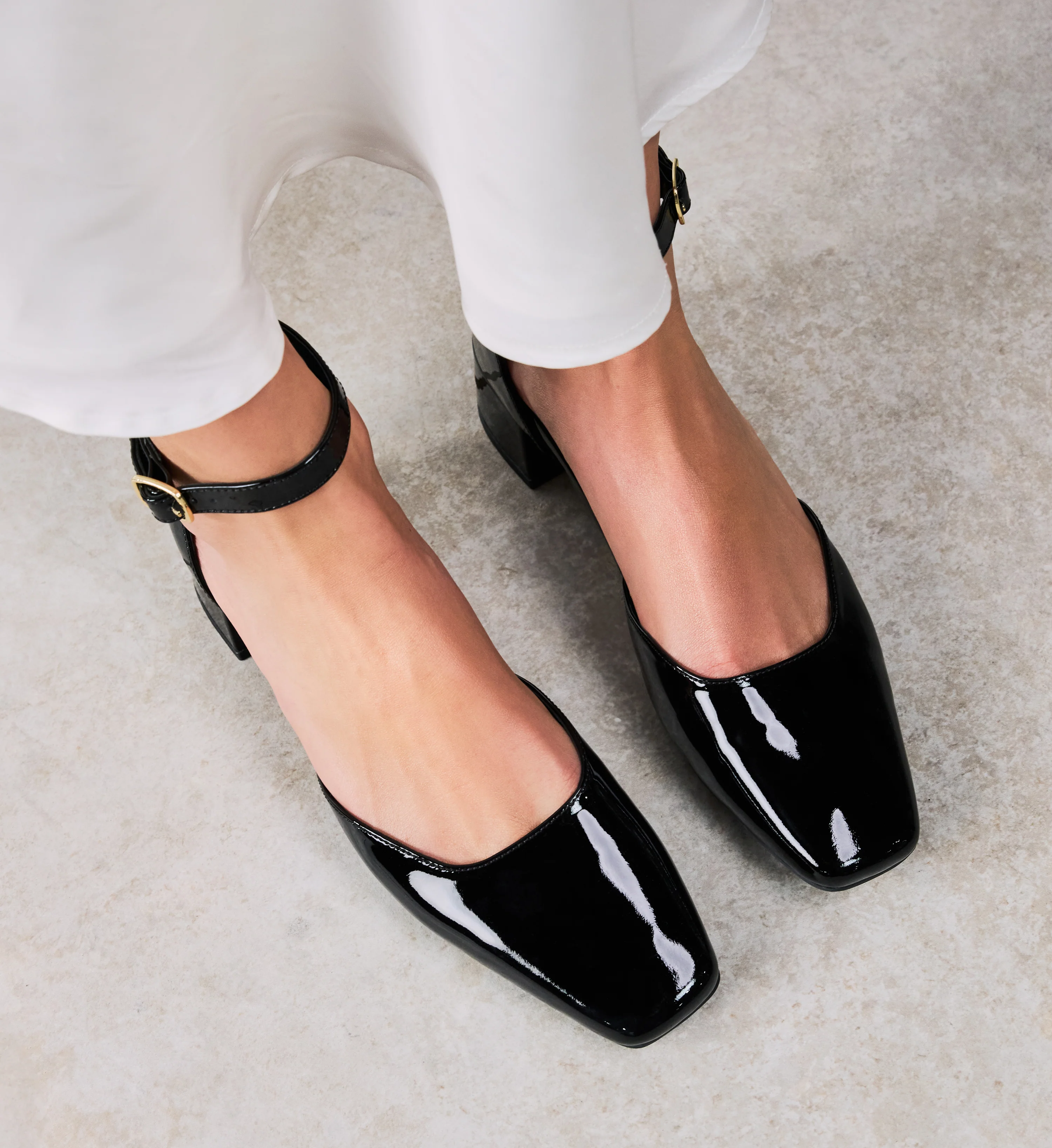 Buttonquail Black Patent Leather Low Heels