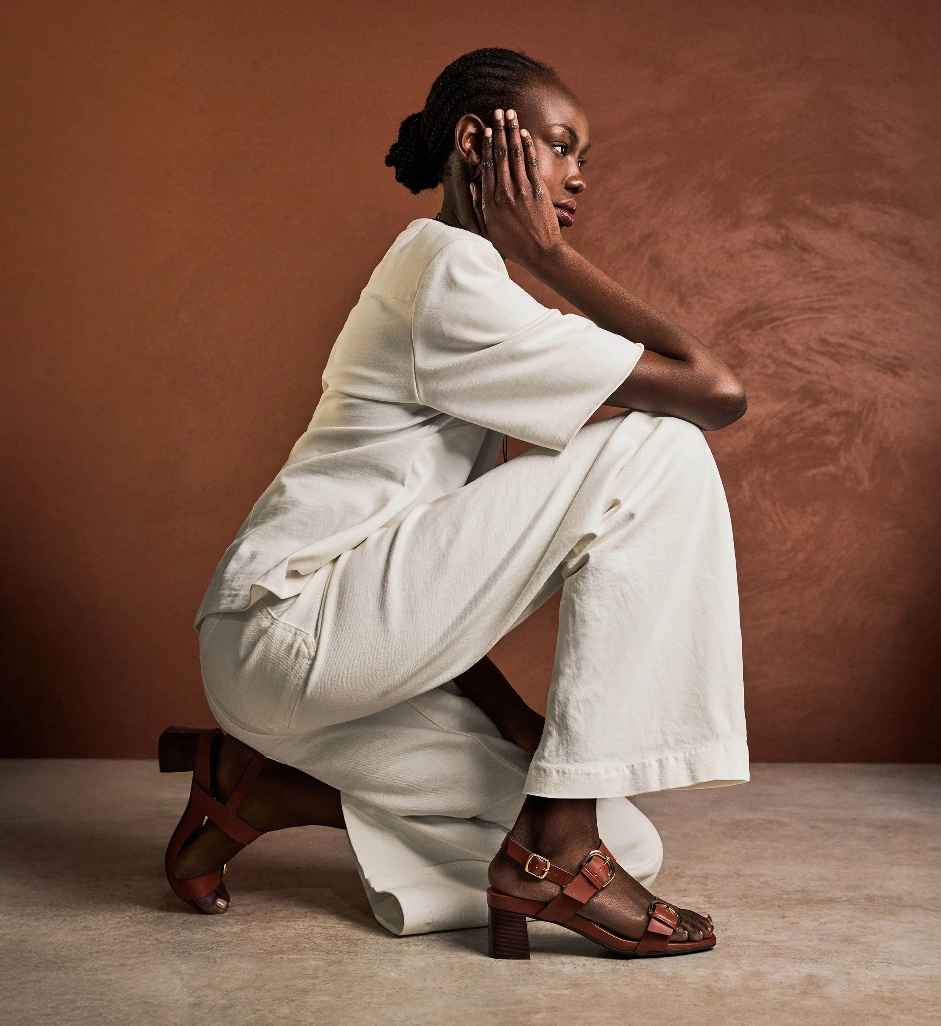 Radjah Chestnut Brown Leather Low Heels