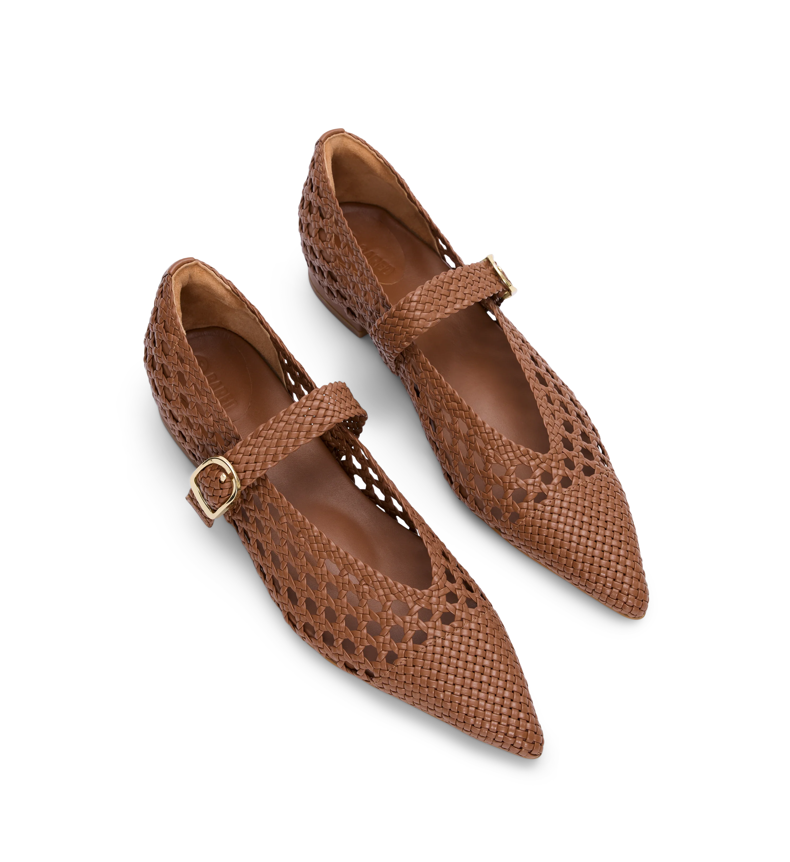 Forktail Walnut Tan Woven Leather Ballet Flats