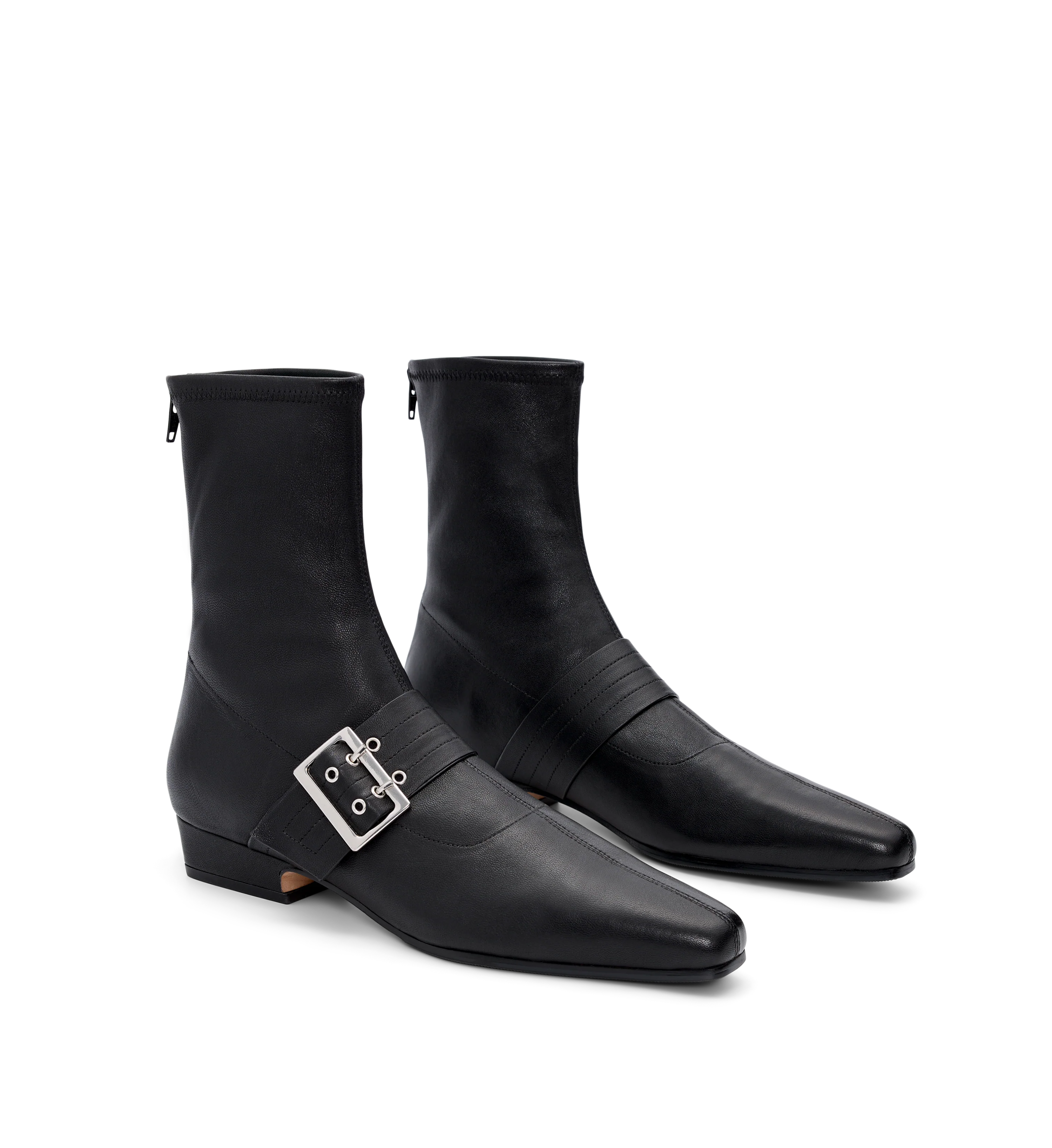 Rook Black Stretch Leather & Hardware Flat Boots