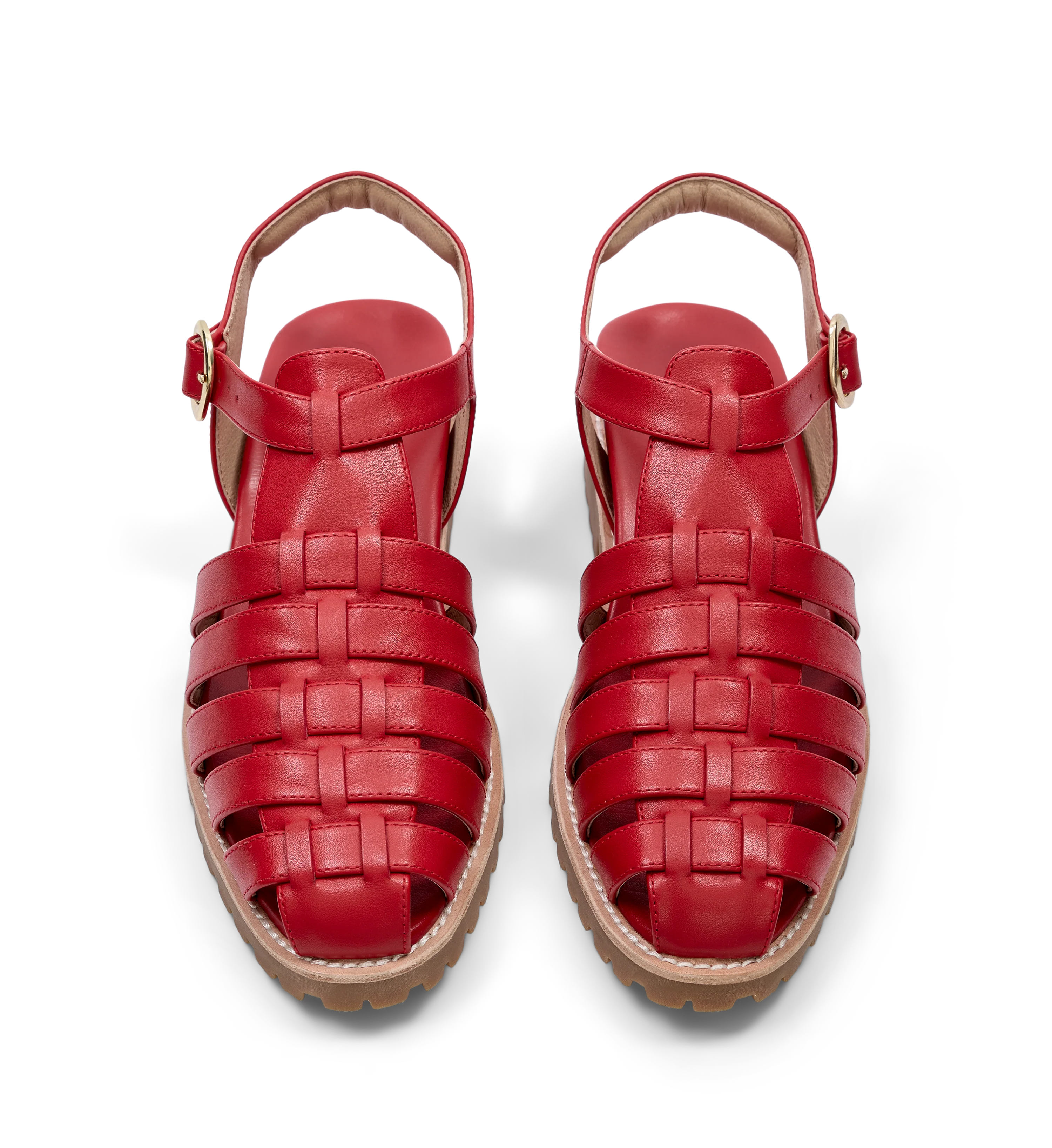 Bittern Lipstick Red Leather Chunky Sandals