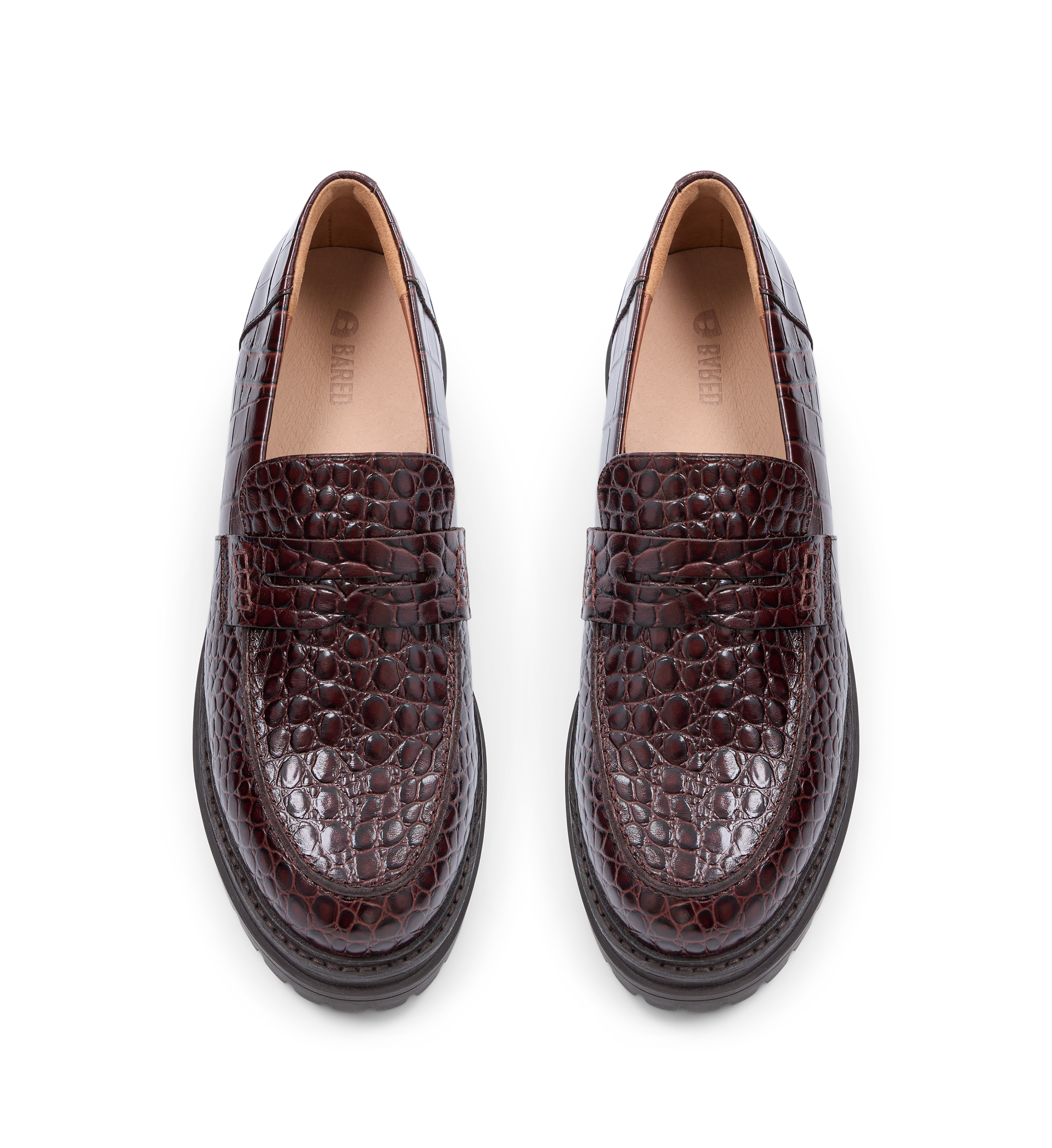 Wedgebill Mahogany Brown Croc Emboss Leather Loafers