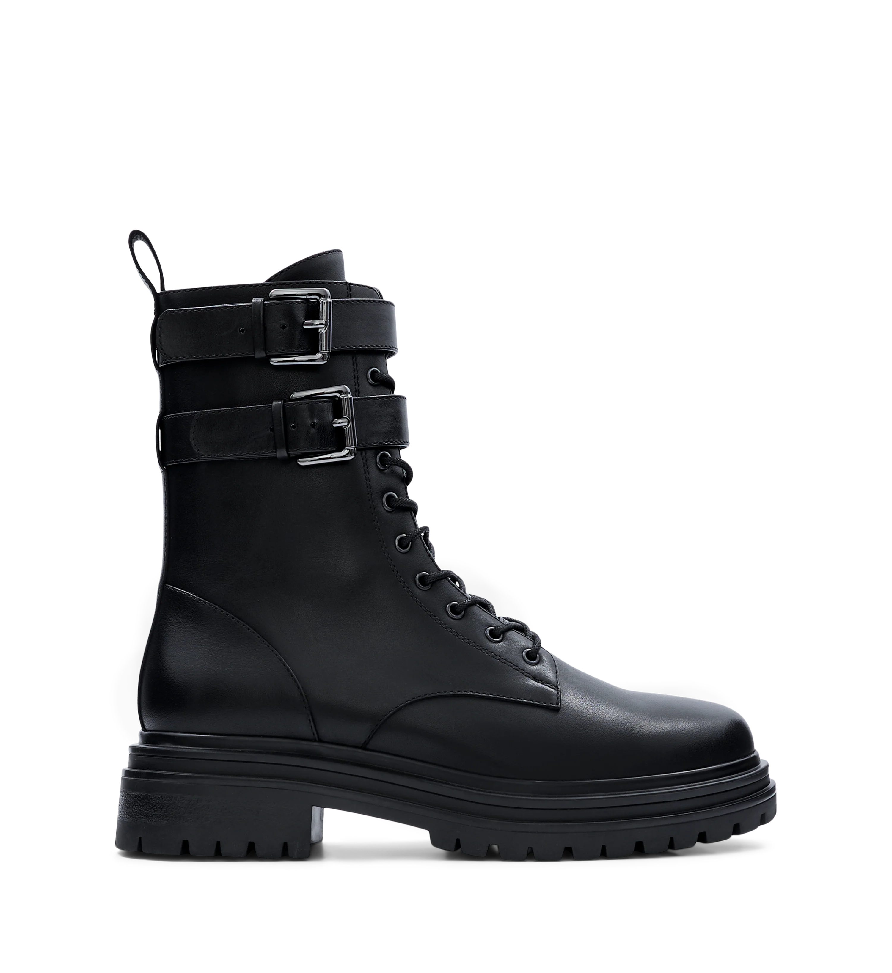 Pipra Black Leather Flat Boots