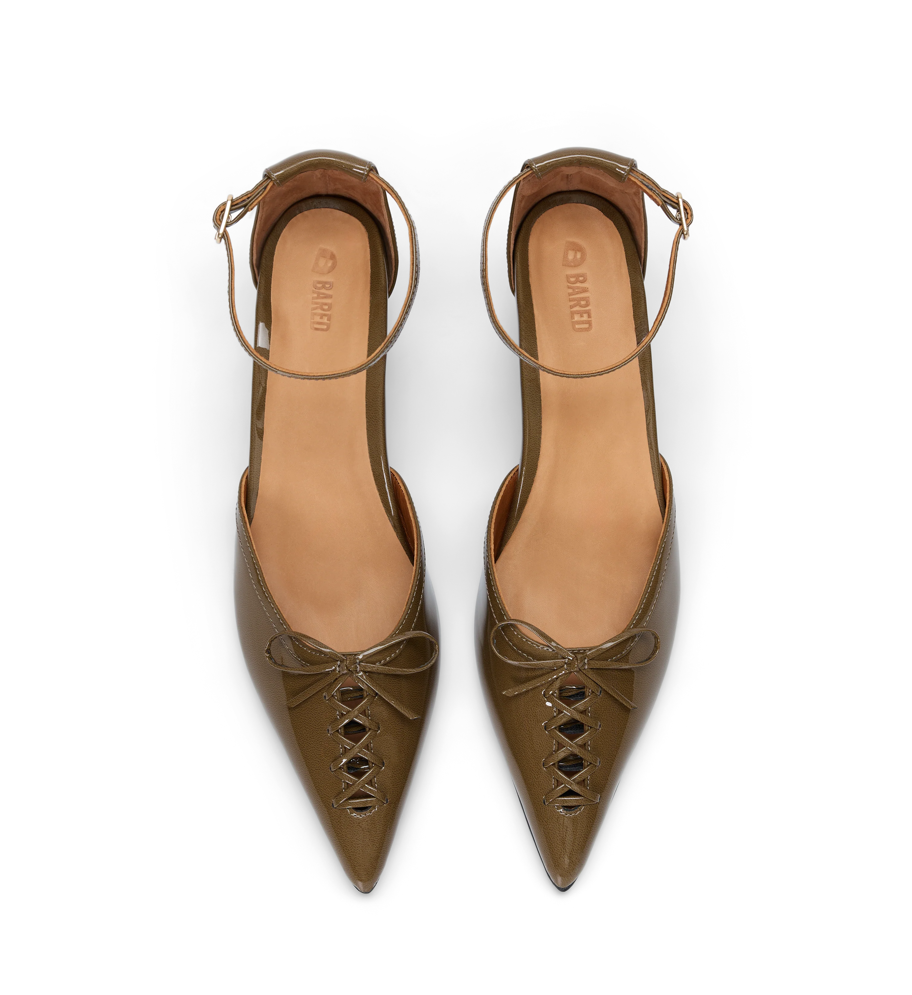 Suiriri Olive Green Patent Leather Low Heels