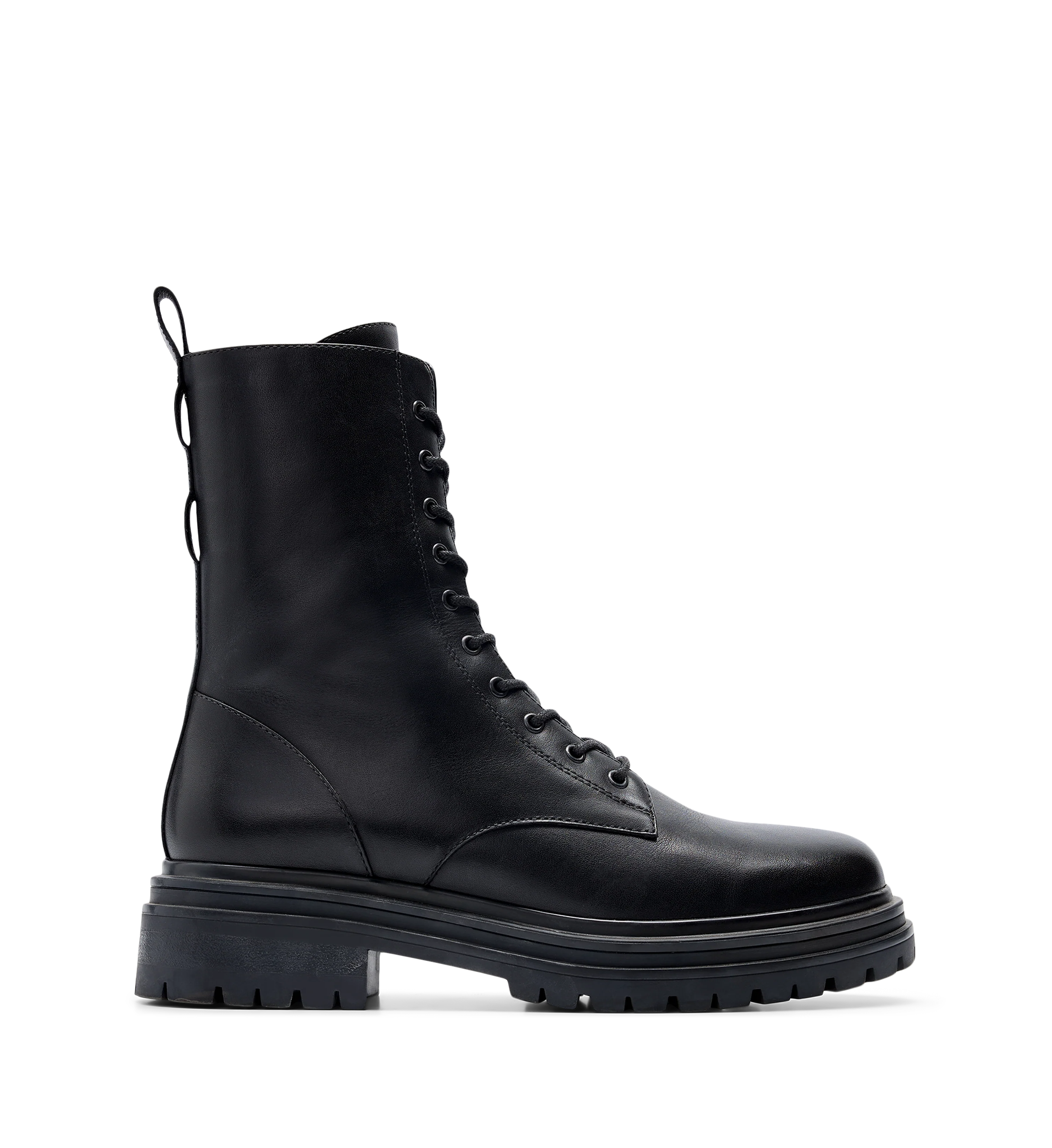 Pipra Black Leather Flat Boots