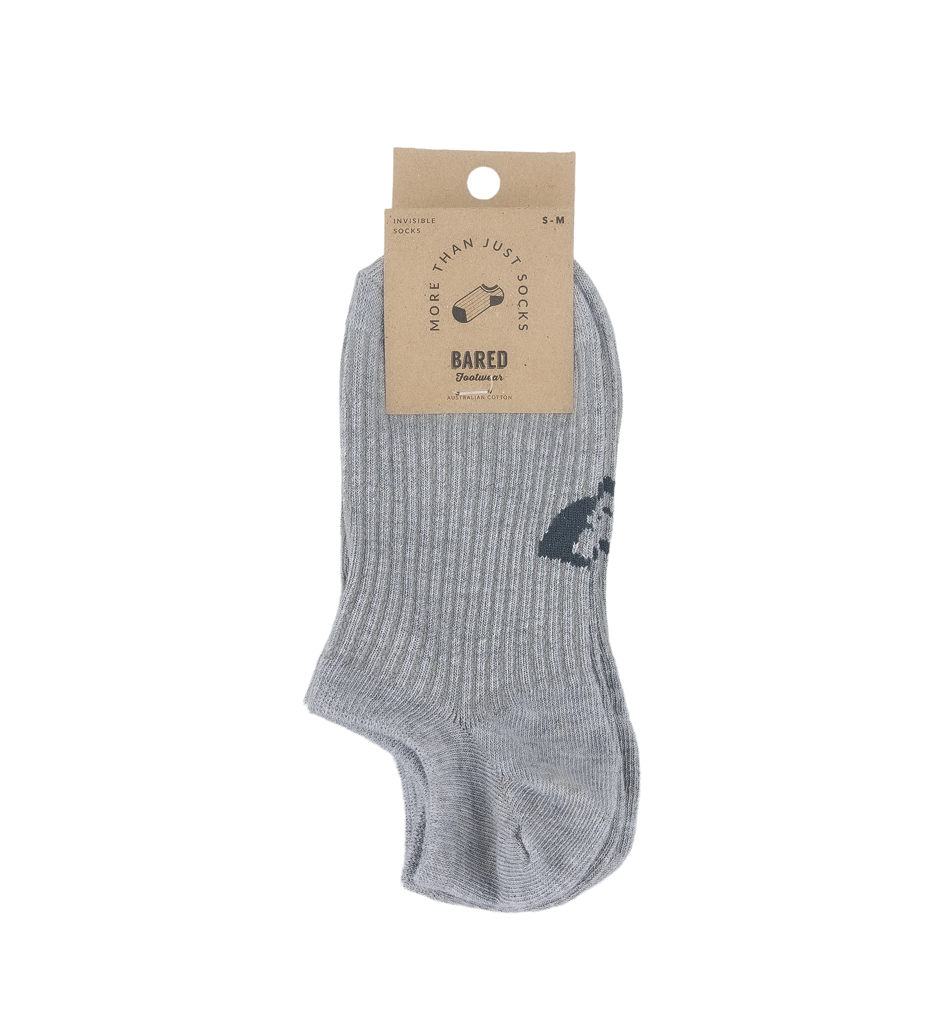 Womens Invisible Socks 3pk Grey Marle Cotton Blend