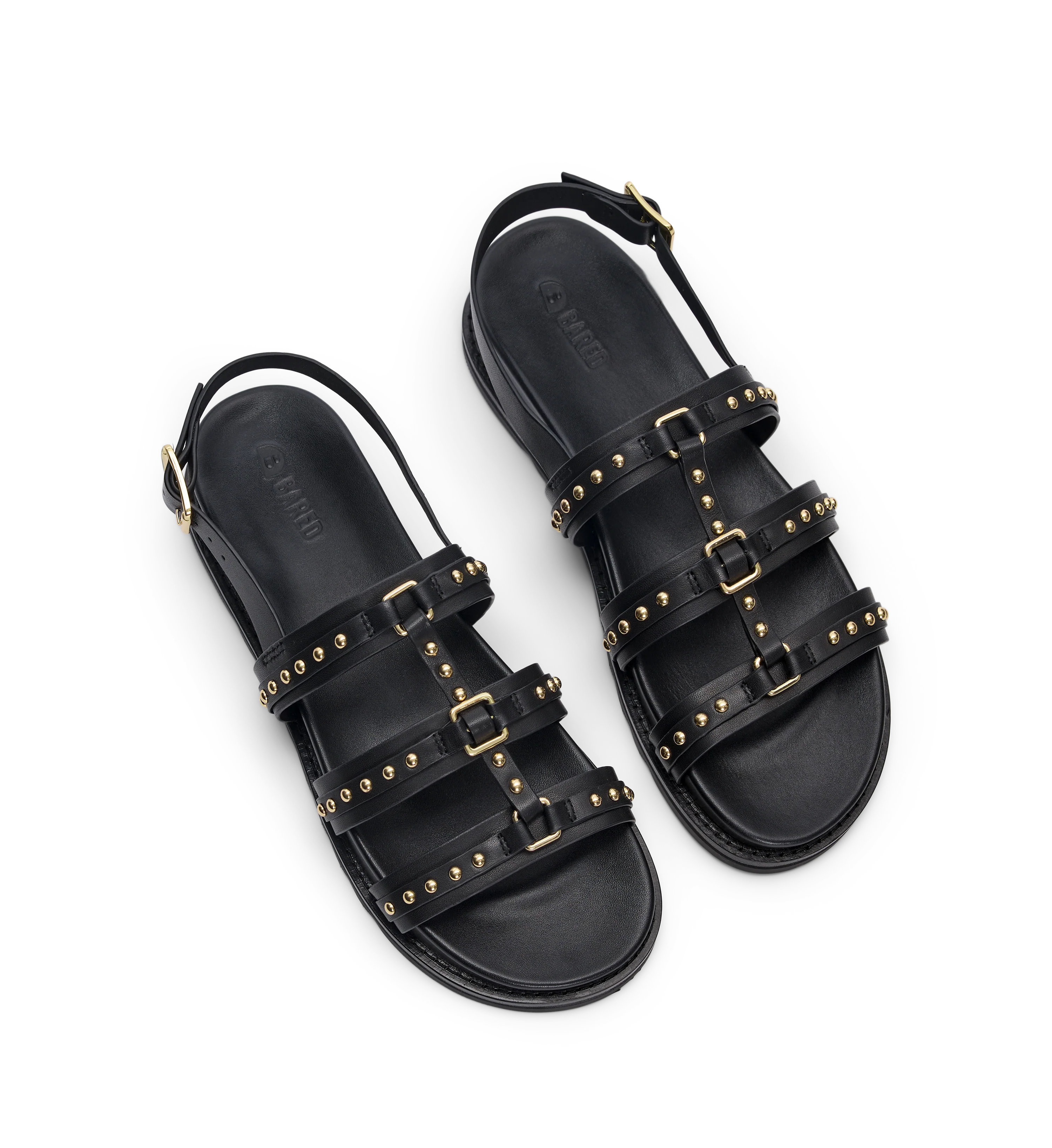 Athene Black Leather & Hardware Chunky Sandals